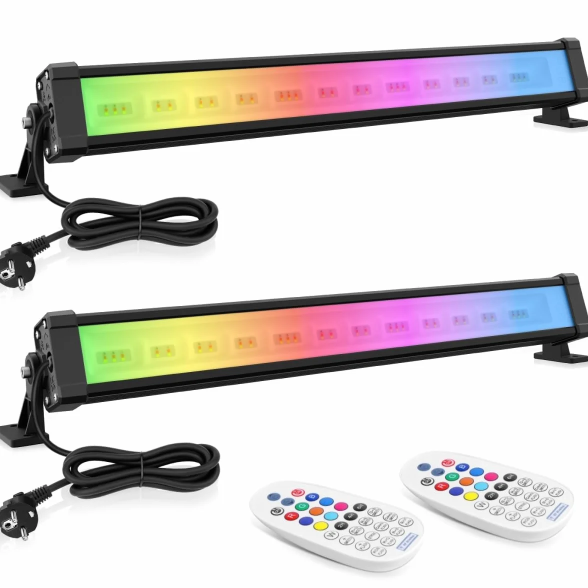 MEIHUA Reflektory Led RGB 42 W, zestaw 2 drążków LED, zmiana kolorów, IP66, wodoodporny, 10 kolorów i 12 trybów z jasnością i regulowaną prędkością, wielokolorowe oświetlenie, do użytku na zewnątrz,