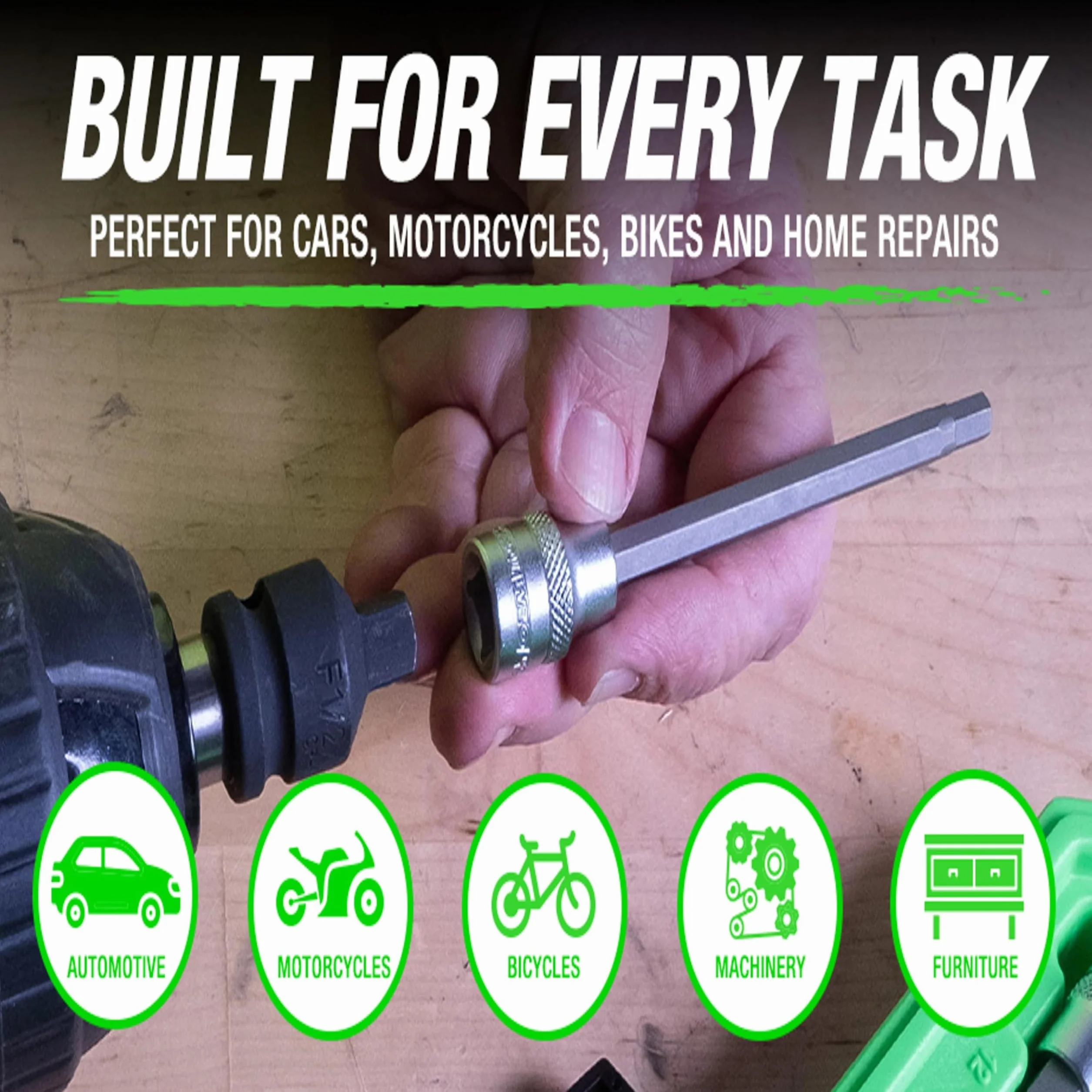 OEMTOOLS 23538 12-częściowy zestaw nasadek sześciokątnych (metrycznych), zestaw kluczy imbusowych, bardzo długie metryczne gniazda imbusowe, zestaw nasadek imbusowych o długim zasięgu
