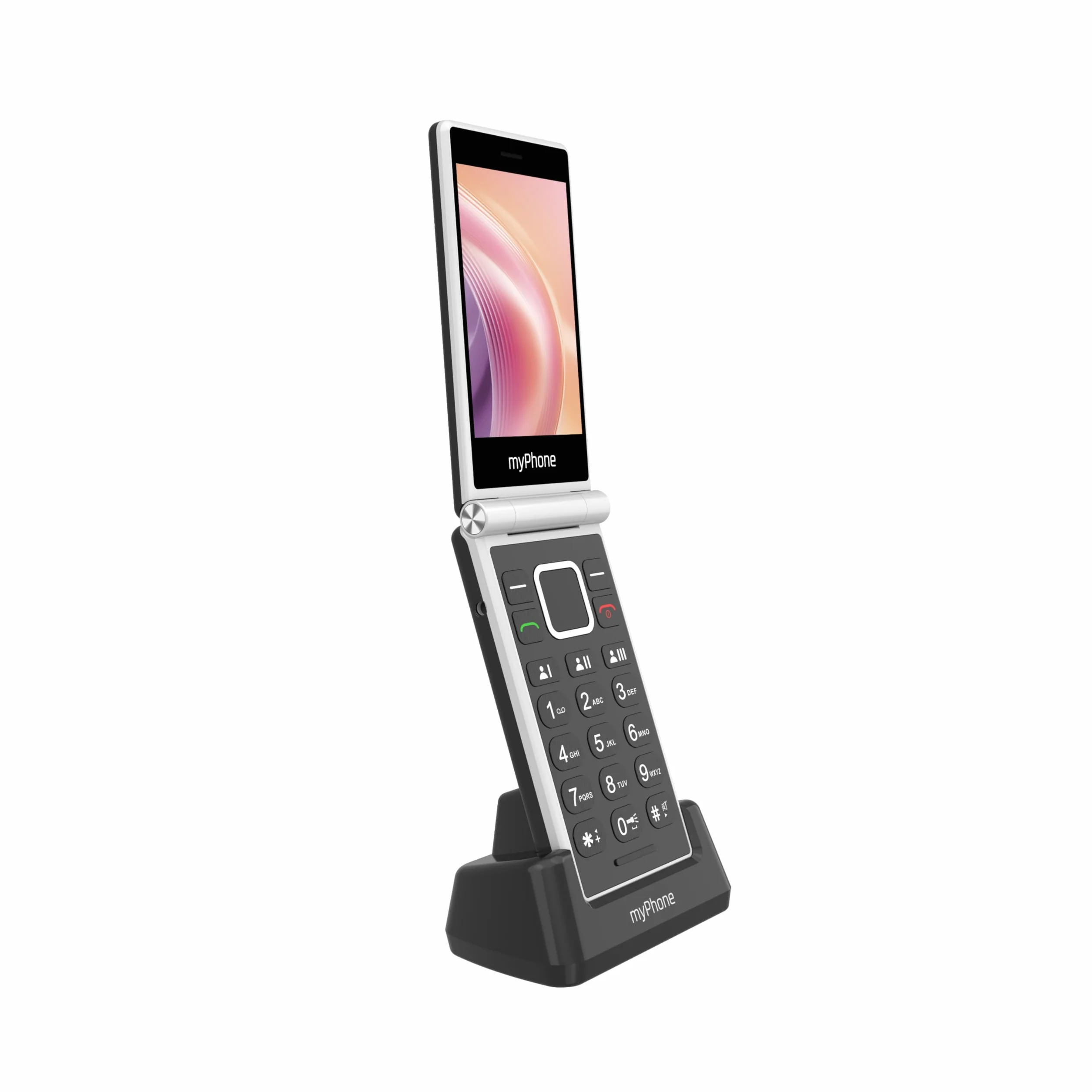myPhone Tango 2 LTE telefon z klapką do seniorów bez abonamentu, 4G telefon dla seniora z dwa wyświetlacze, telefon dla seniora dużymi przyciskami, stacją ładującą, przyciskiem SOS, Dual SIM