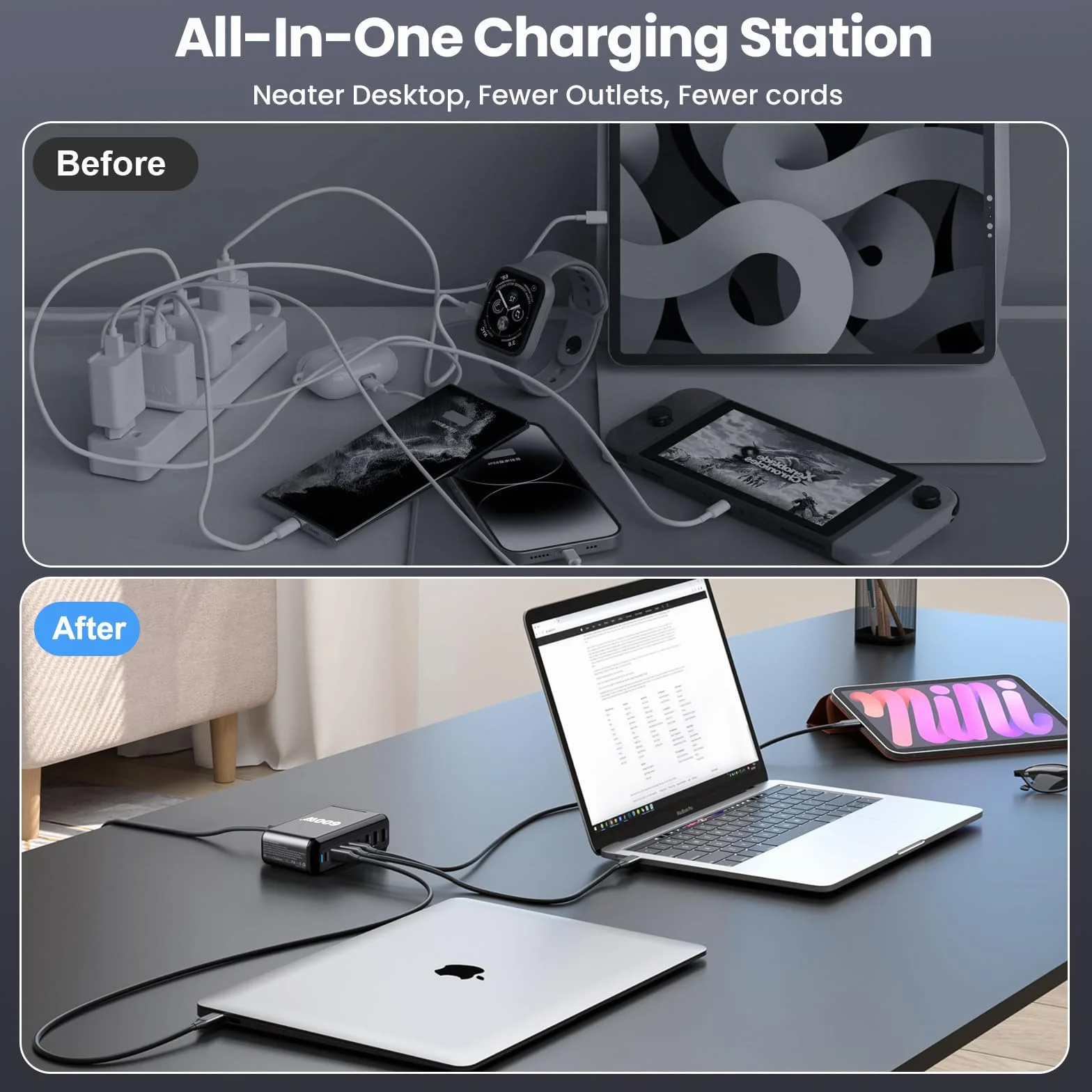Blok ładowarki USB C, 600 W, 8 portów, GaN, szybka ładowarka do laptopa, iPada, iPhone'a 17 Pro Max, szybka ładowarka, Pixel DELL MacBook Pro/Air Galaxy S25, Steam Deck USB C, 140 W, adapter do systemu Android