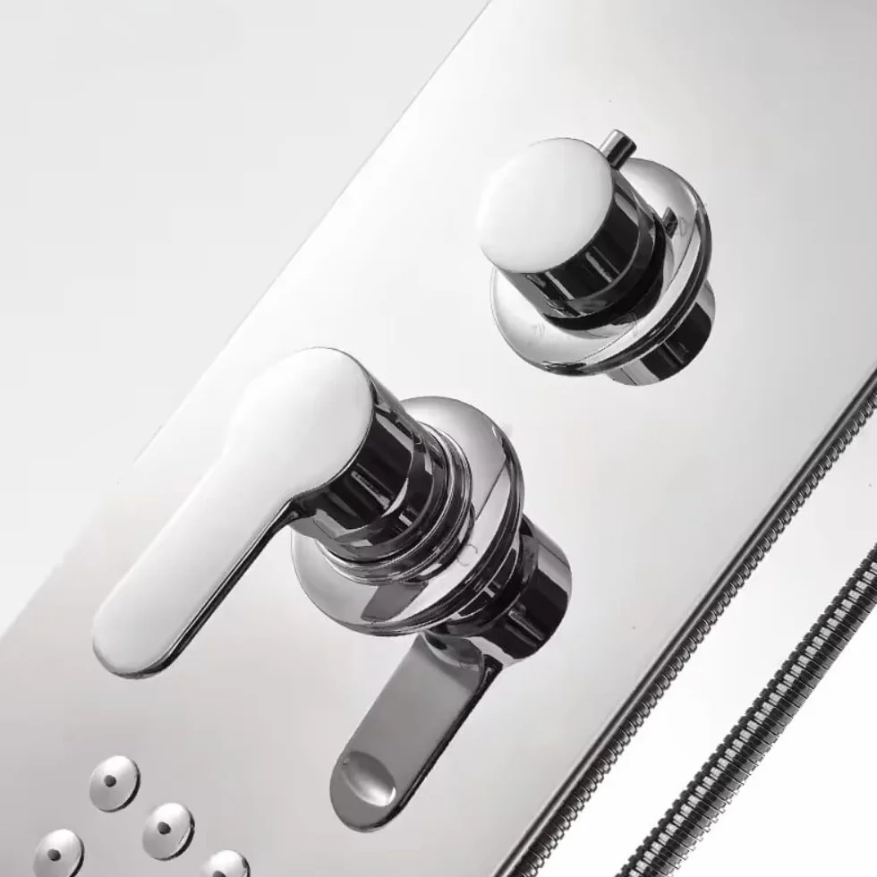 ZOLTA Panel Prysznicowy z Hydromasażem Srebrny – Niklowany Zestaw Prysznicowy z Baterią, Deszczownicą i Kranem, Nowoczesny Panel Natryskowy do Łazienki SPA