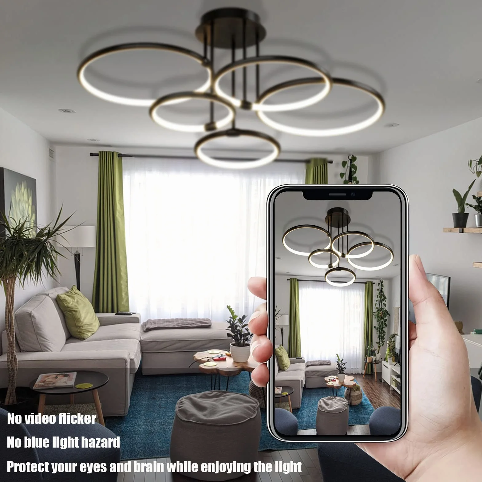 Lampa sufitowa LED Lampa do salonu Kreatywność Pierścień Lampa sufitowa Kolor światła i jasność Regulowana za pomocą pilota Żyrandol do sypialni Metal Okrągły żyrandol sufitowy (czarny, Ø93cm/108W)