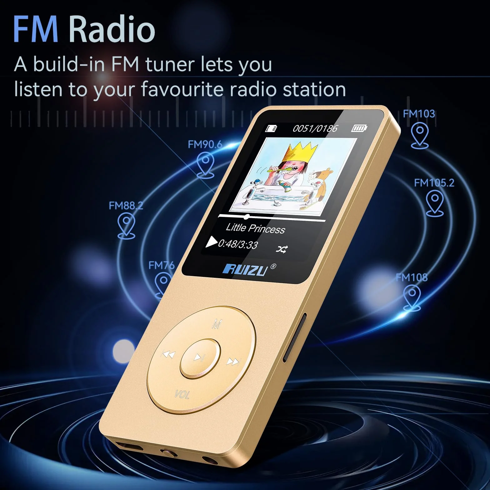 Odtwarzacz MP3 Bluetooth 5.3 64GB 1.8" ekran radio FM nagrywanie głosu 80H