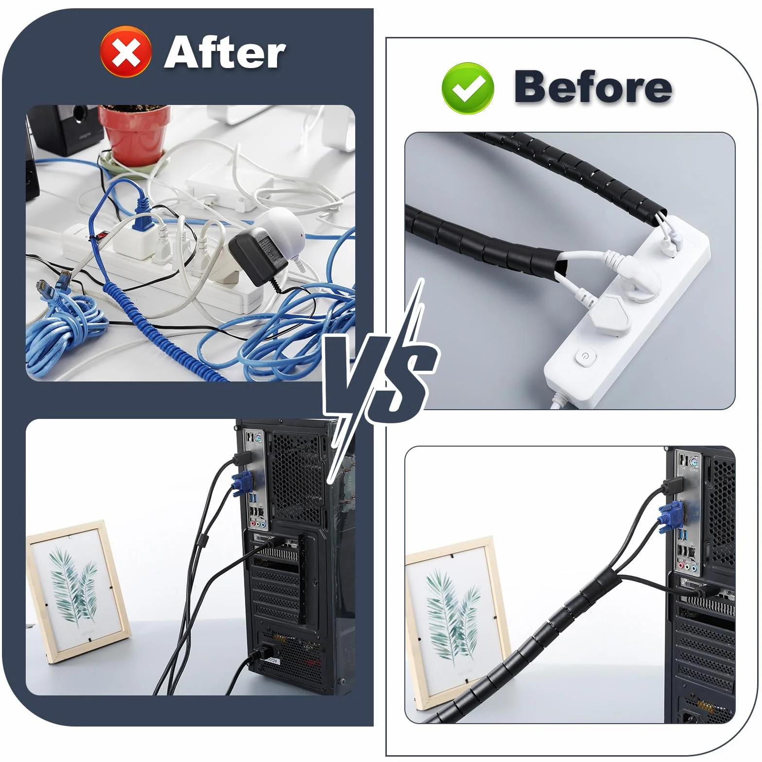 Romon 2 sztuki Spiral Cable Cover, 22mm x 3 metry x 1, 28 mm x 3 metry x 1 kabel, z 1 klipsem prowadzącym, spiralna elastyczna rura do telewizora PC, czarny