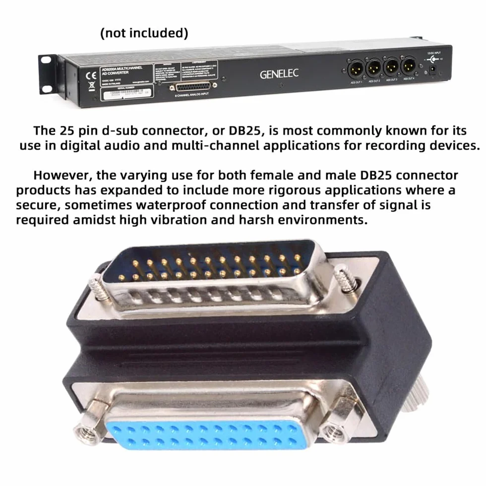 DB25pin męski nakrętka do żeńska śruba przedłużacz adapter LPT AES/EBU 90 stopni
