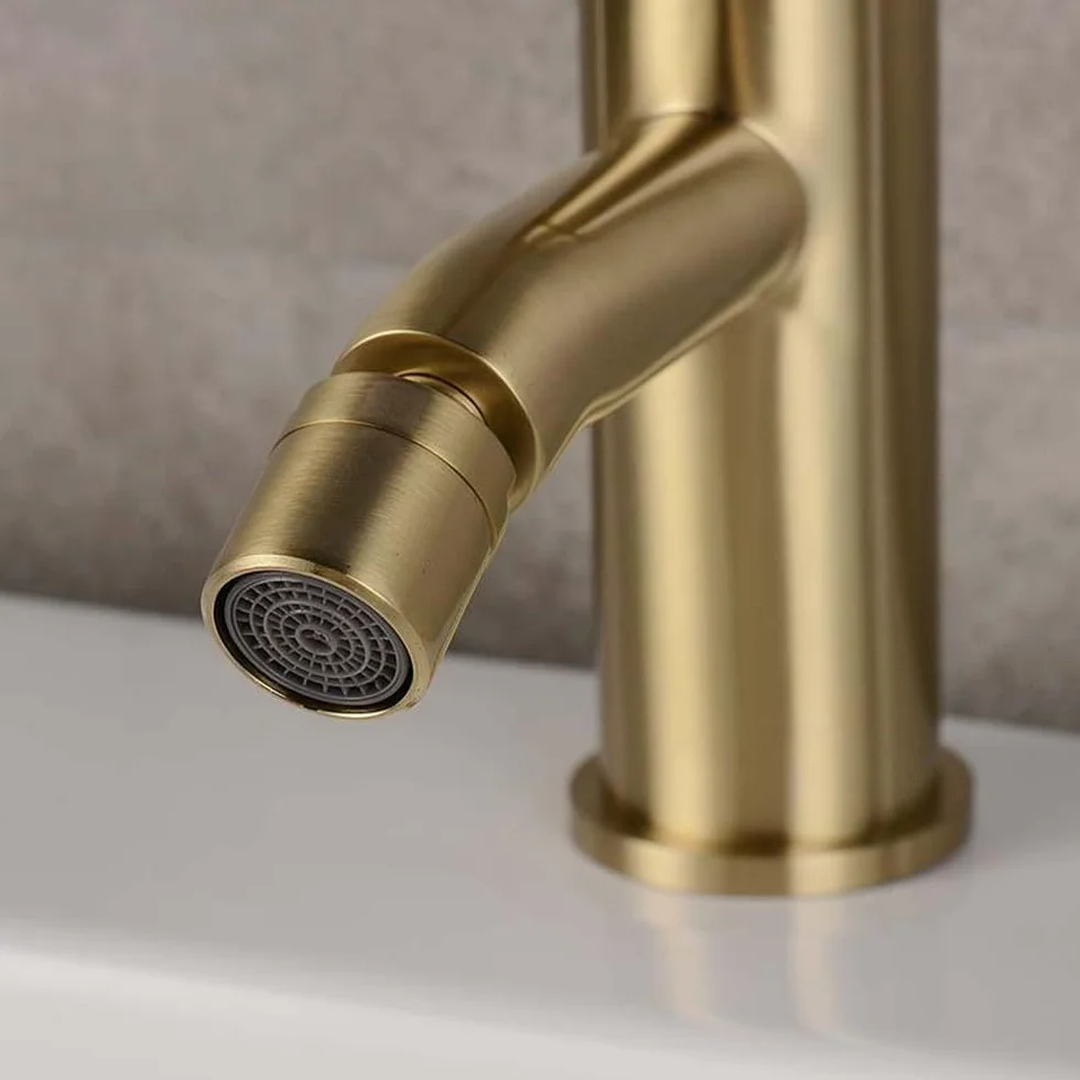 Bateria łazienkowa szczotkowana złota z jednym otworem, bateria bidetowa mosiężna ciepłą i zimną wodą do zlewu(Brushed Gold)