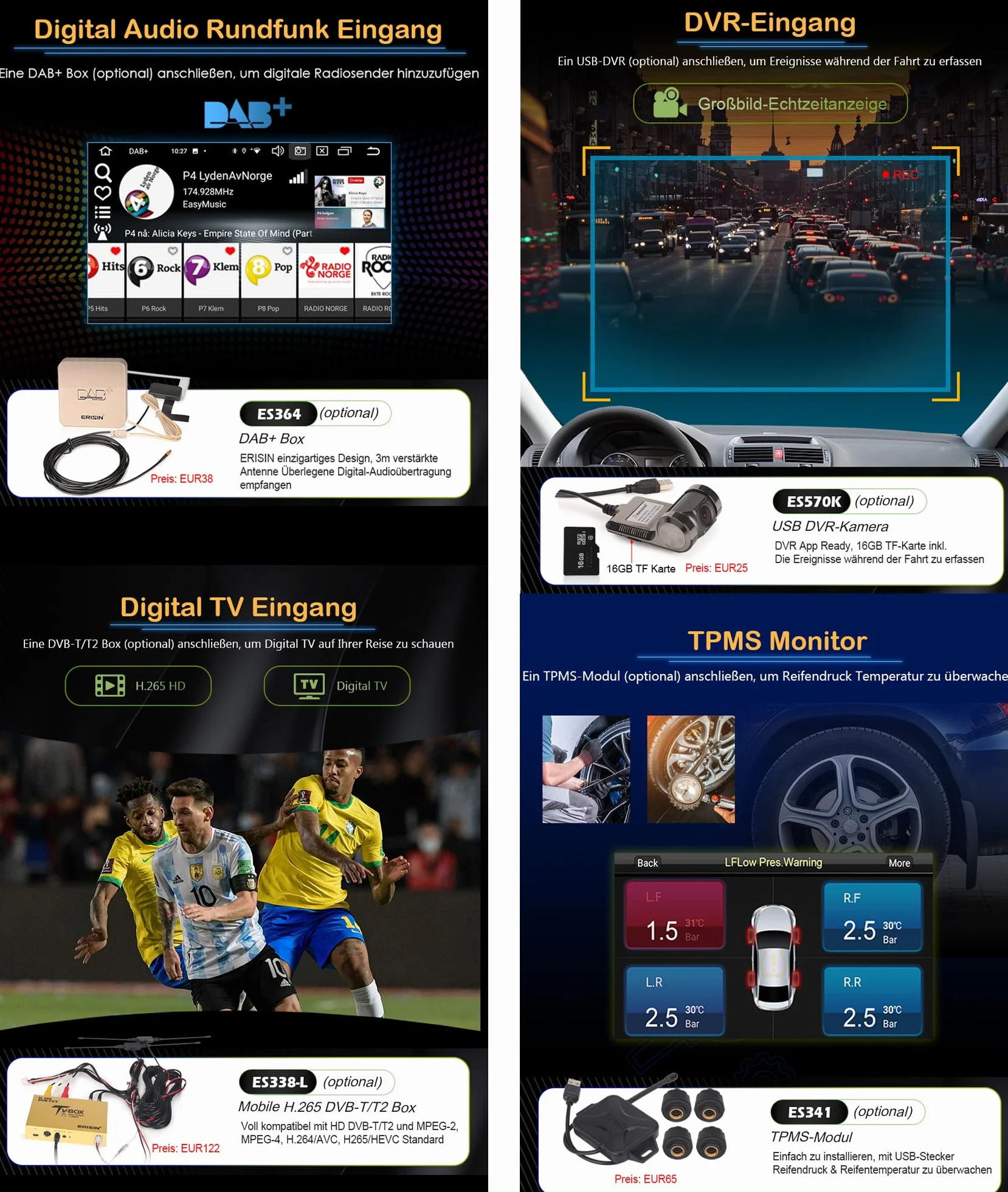 Erisin Radio samochodowe 7" z systemem Android 13, 8 rdzeni, 4 GB + 64 GB, z nawigacją GPS, do VW Passat B5, Polo, Jetta, Sharan, Golf 4 T5, Ibiza, Superb, Seat, Peugeot 307, DAB+, CarPlay, Android