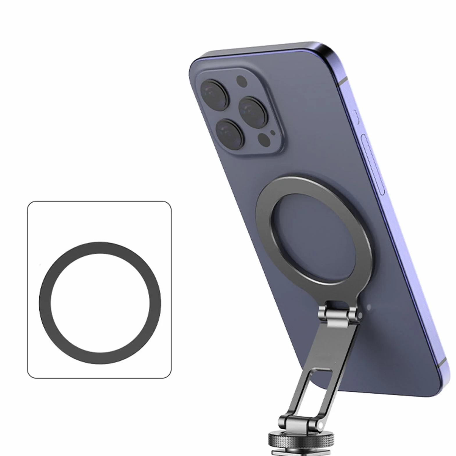Metal Phone Tripod Mount Cold Shoe Phone Holder Portable Folding Cell Phone Clamp for Selfies Concert Travel Live Streaming