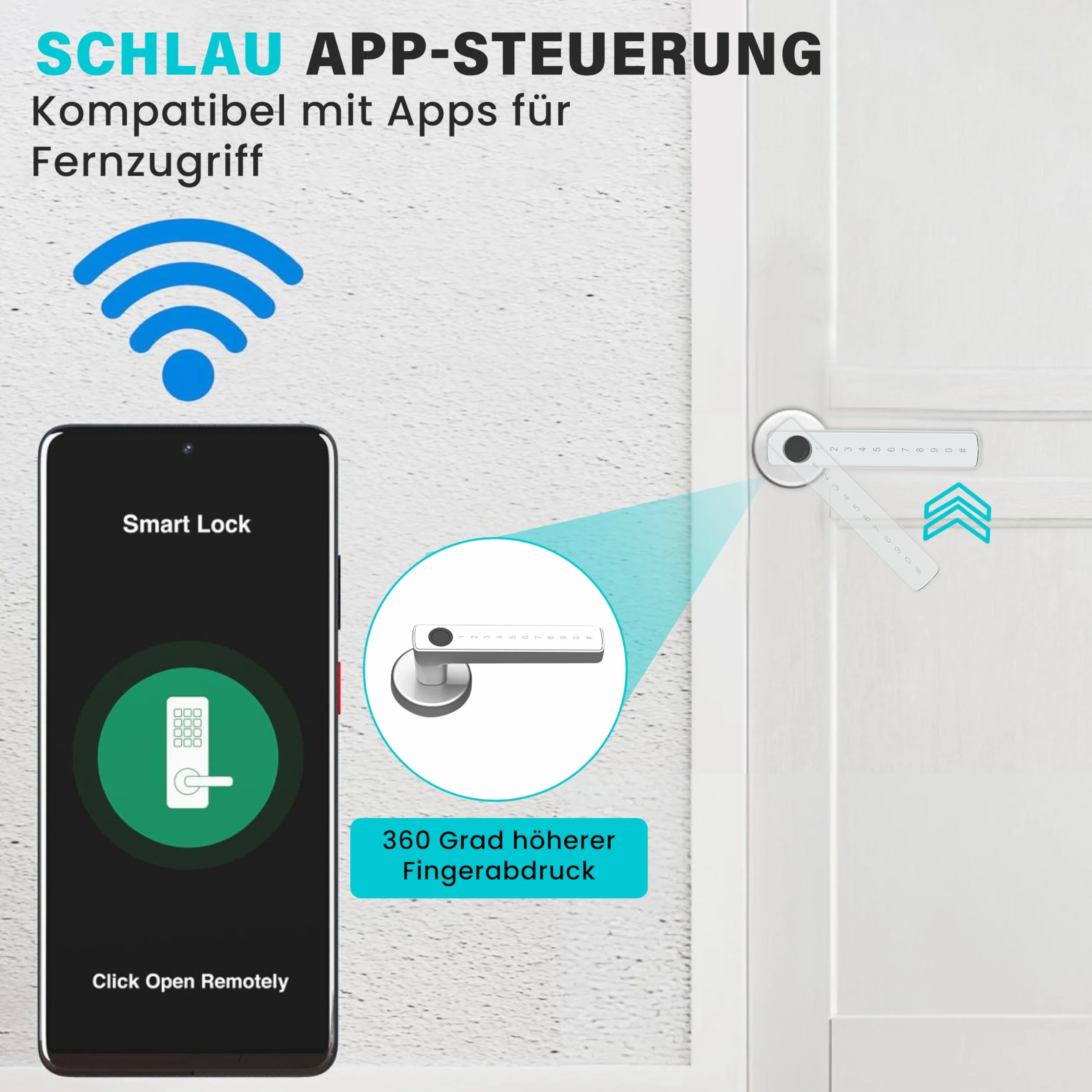 Zamek do drzwi z odciskiem palca, Smart Lock, elektroniczny zamek do drzwi wewnętrznych o grubości 35-55 mm, inteligentny zamek do drzwi, sterowany za pomocą aplikacji, z rozetą i 2 kartami