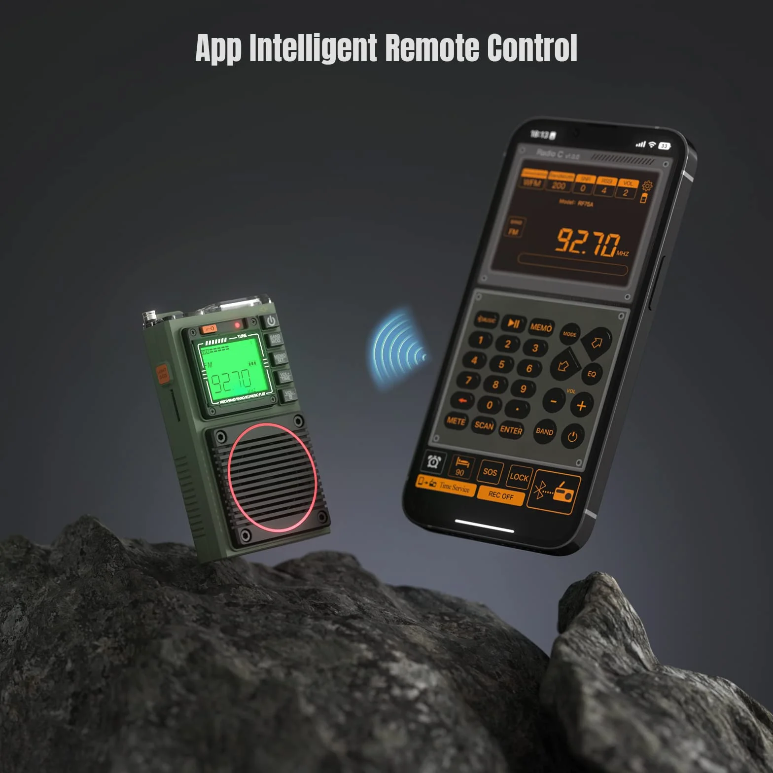 Raddy RF75A Radio krótkofalowe z kontrolą aplikacji, przenośne AM/FM/VHF/SW/WB z funkcją pogody, ładowalne, z anteną drucianą (Army Green)