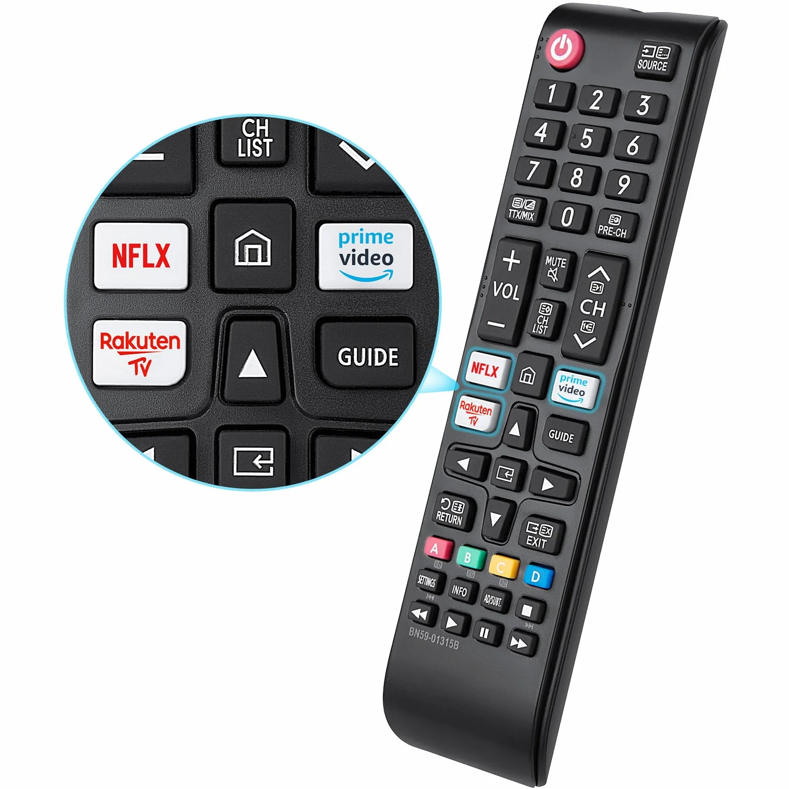 Pilot Smart BN59-01315B do telewizorów Samsung 4K UHD HDR Crystal QLED, do telewizorów Samsung UE Quantum z NFLX/Rakuten/Prime Video