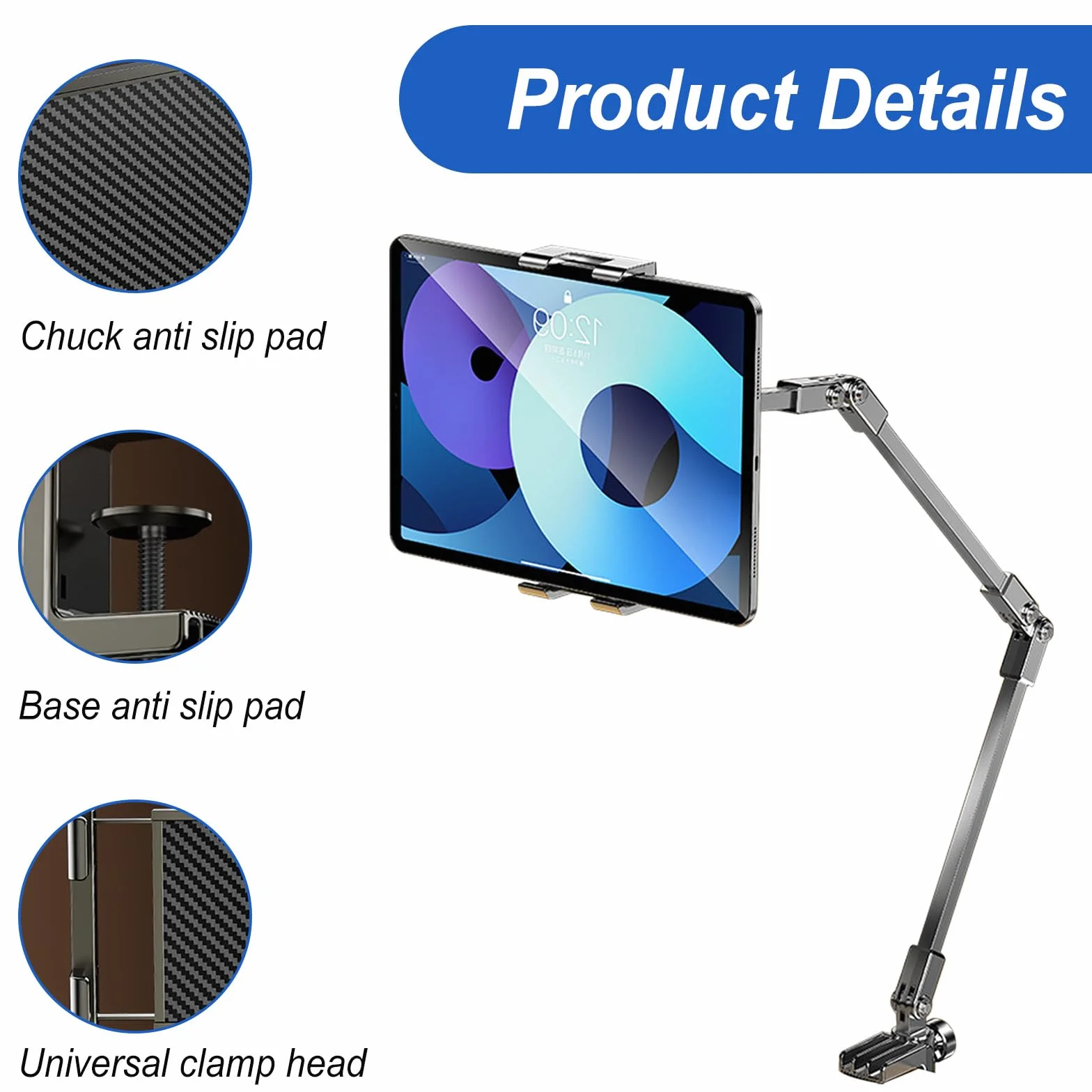 HAMON Regulowany uchwyt do tabletu, aluminiowy stołowy 360°, metalowa podstawa obracana, pasuje do iPad Air Pro Mini Samsung Galaxy Kindle 11,9-33 cm
