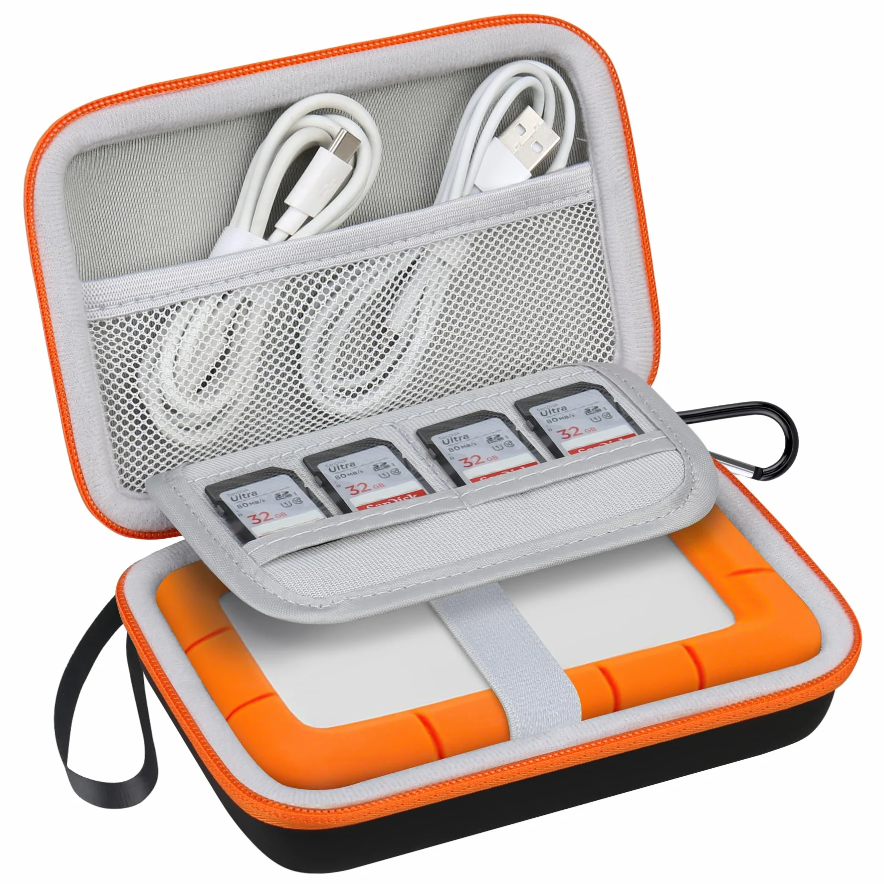 Lacdo Futerał na dysk twardy LaCie Rugged Mini Thunderbolt USB-C EVA Torba podróżna Czarna Orange