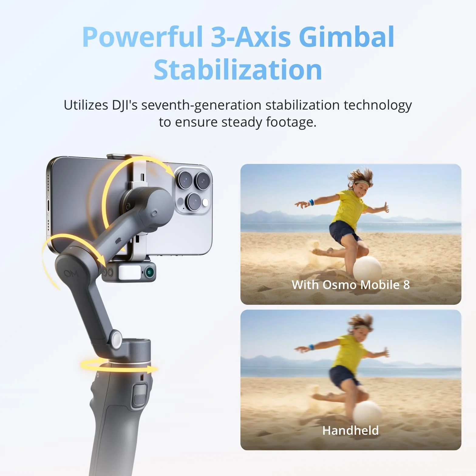 DJI Osmo Mobile 8 stabilizator gimbala do telefonu, natywne śledzenie z dźwiękiem i oświetleniem, obrót 360°, wbudowany drążek przedłużający i statyw, bateria 10 h, drążek przedłużający, solidna