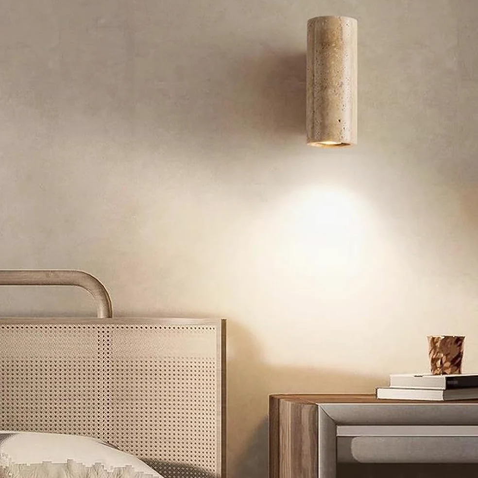 E26 Light Source Yellow Travertine Wall Sconce, Industrial Style Flush Mount Lamp, Single Head Personality, Dining Room Living Entryway Mounted Fixtures