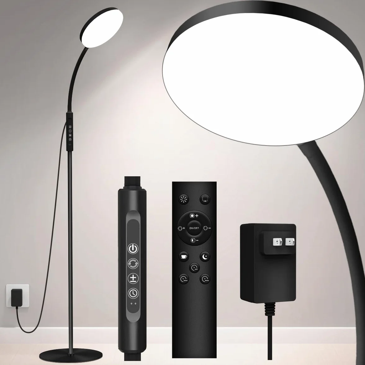 Mojimdo Lampa podłogowa 20000 Lux - elastyczna, ściemnialna lampa LED do terapii światłem z 5 kolorami, 10 poziomami jasności i wyłącznikiem czasowym