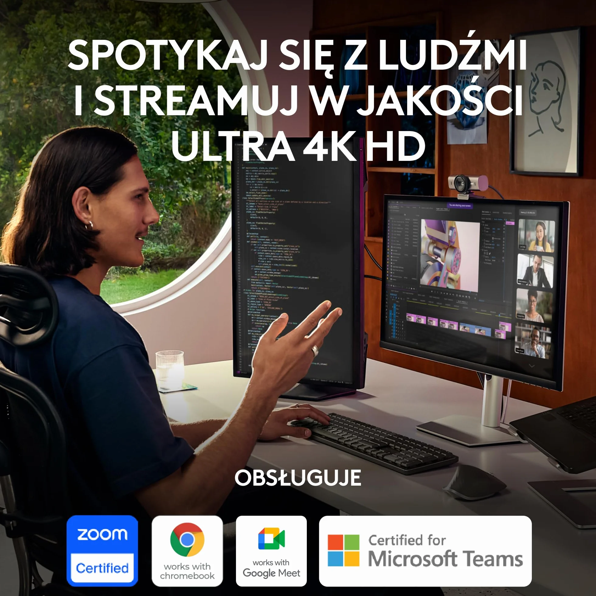 Logitech MX Brio Ultra HD 4K Kamera do streamingu, 1080p 60fps, mikrofony z redukcją szumów, USB-C, Grafit