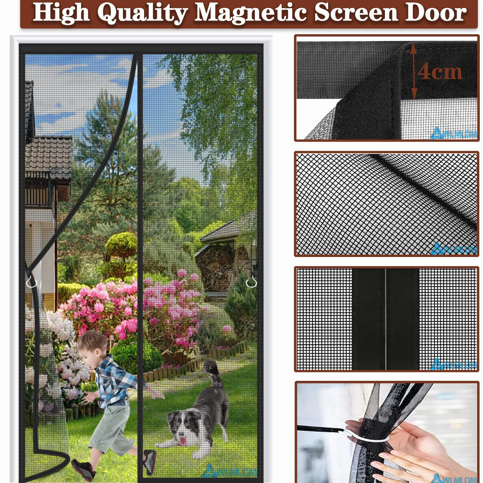 Drzwi balkonowe z moskitierą magnetyczną 150x280cm Magnetyczne magnetyczne drzwi okienne zamykane samoczynnie ochrona przed owadami na balkonowe tarasowe Czarny