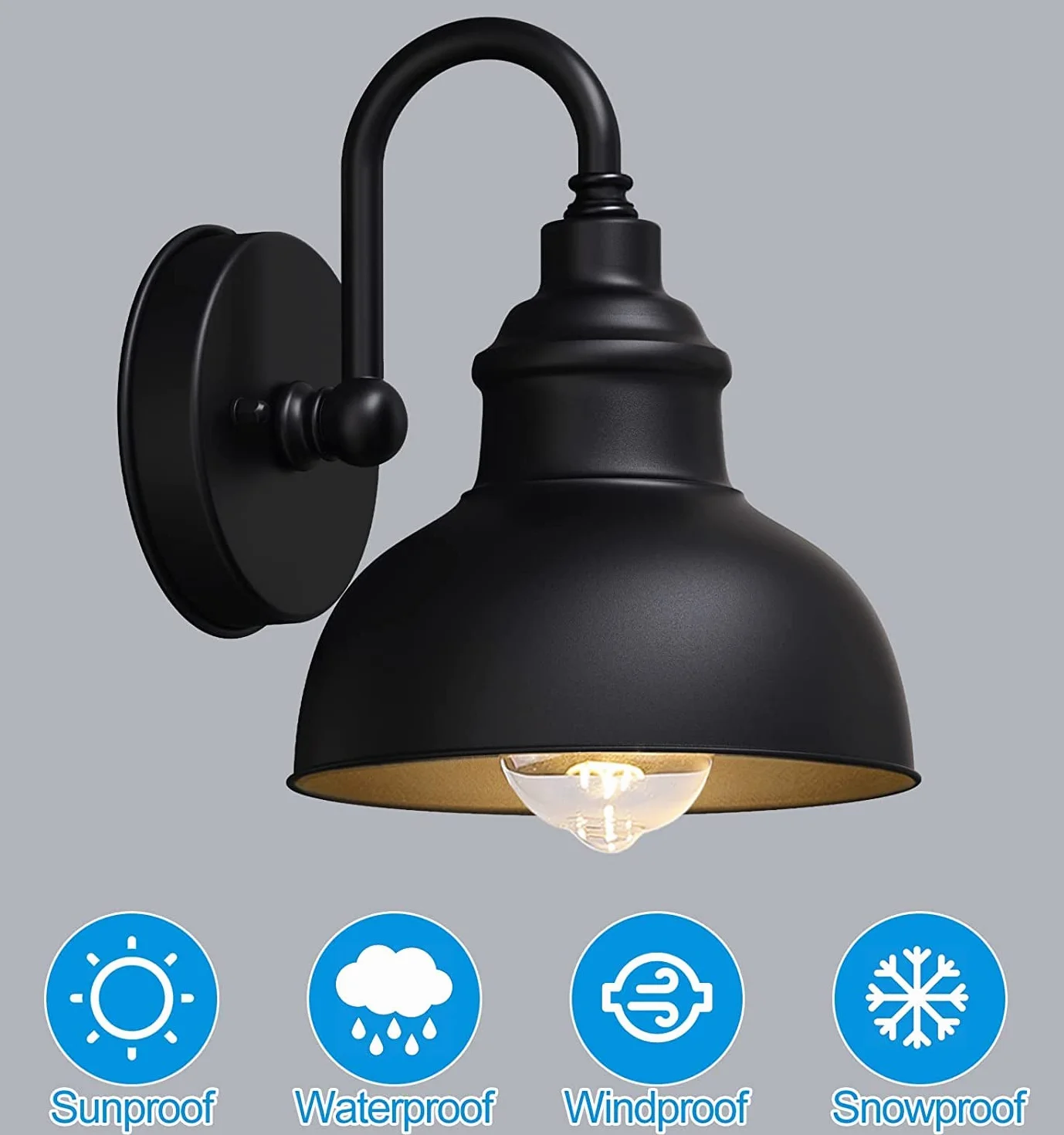 Zewnętrzna Lampa ścienna, Czarna Lampy Zewnetrzne, Metalu Kinkiety w Stylu Retro/Vintage/industrialny, 1 x gniazdo E27, bez żarówki