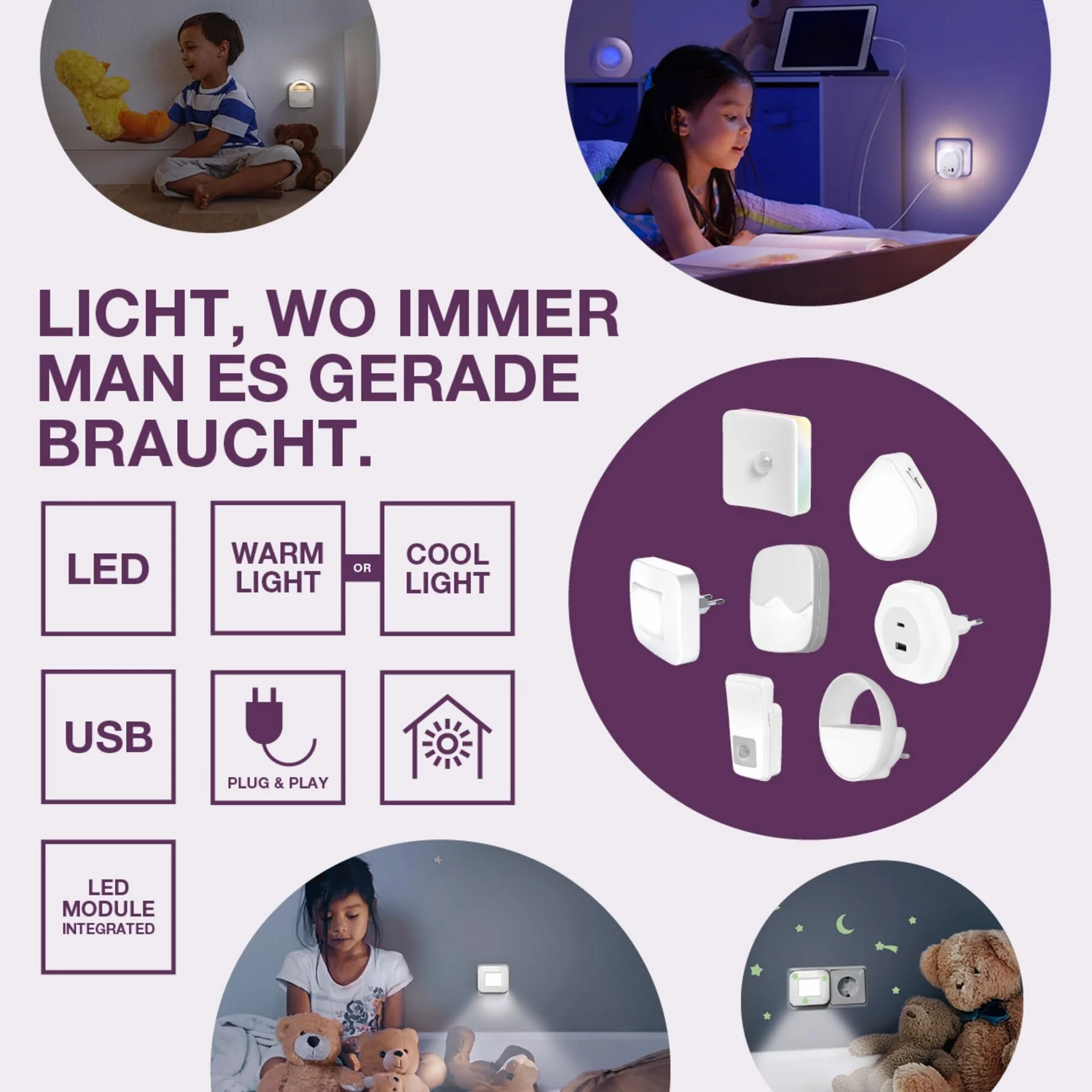 OSRAM Lampka nocna LUNETTA Wave w kolorze białym wykonana z tworzywa sztucznego, ciepłe białe światło, stopień ochrony IP20, do pokoju dziecięcego i wnętrz