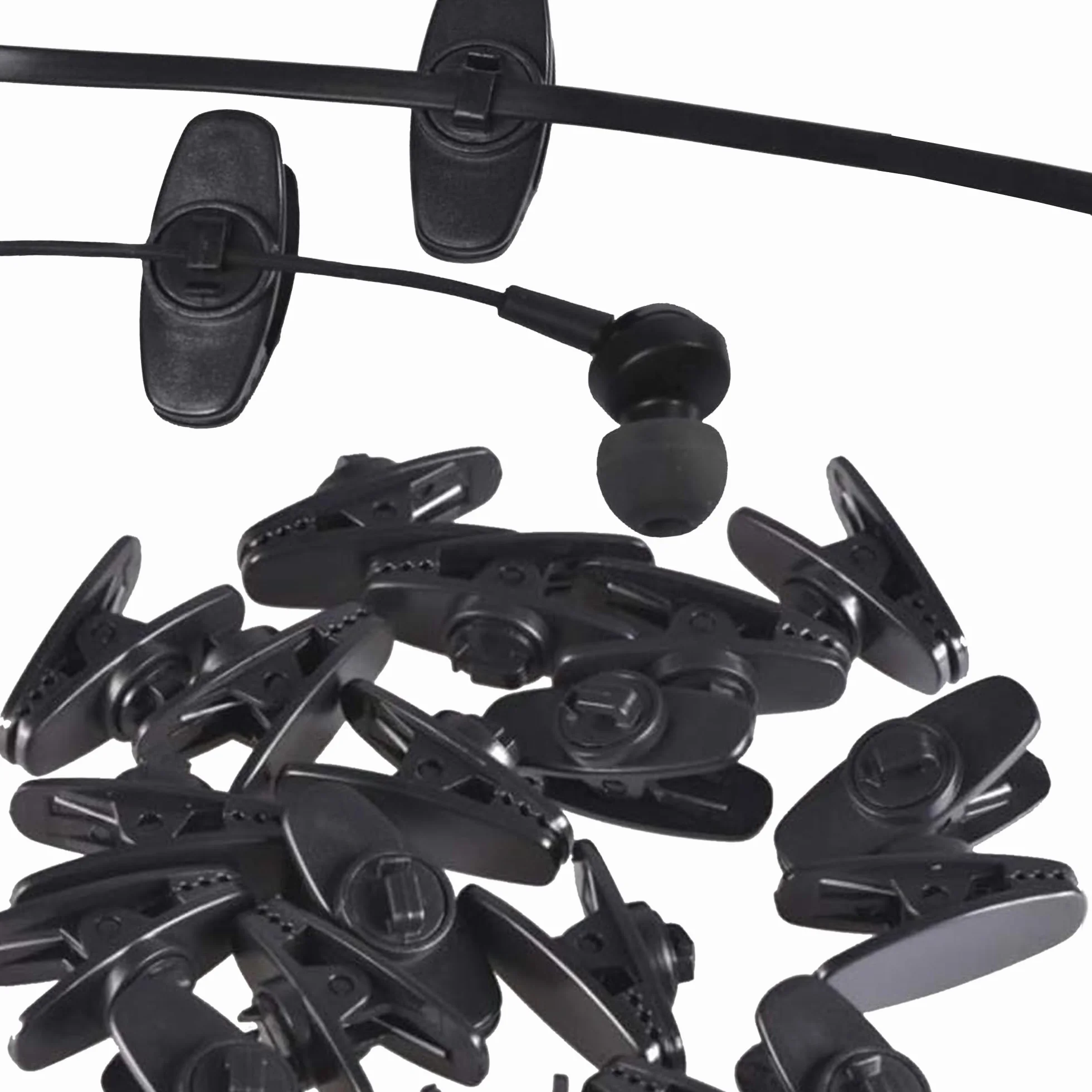 10 klipsów do słuchawek, obracany o 360 stopni, kabel do montażu na ubrania, dla większości zestawów słuchawkowych Monster, Sony, Sennheiser i Plantronics (czarne)