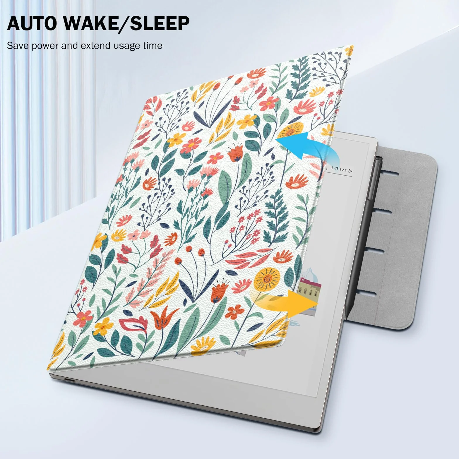 MoKo Case for Remarkable Paper Pro 2024 11.8" Lightweight Ultra-Thin Magnetic Case with Pen Clasp Auto Sleep/Wake Flowers