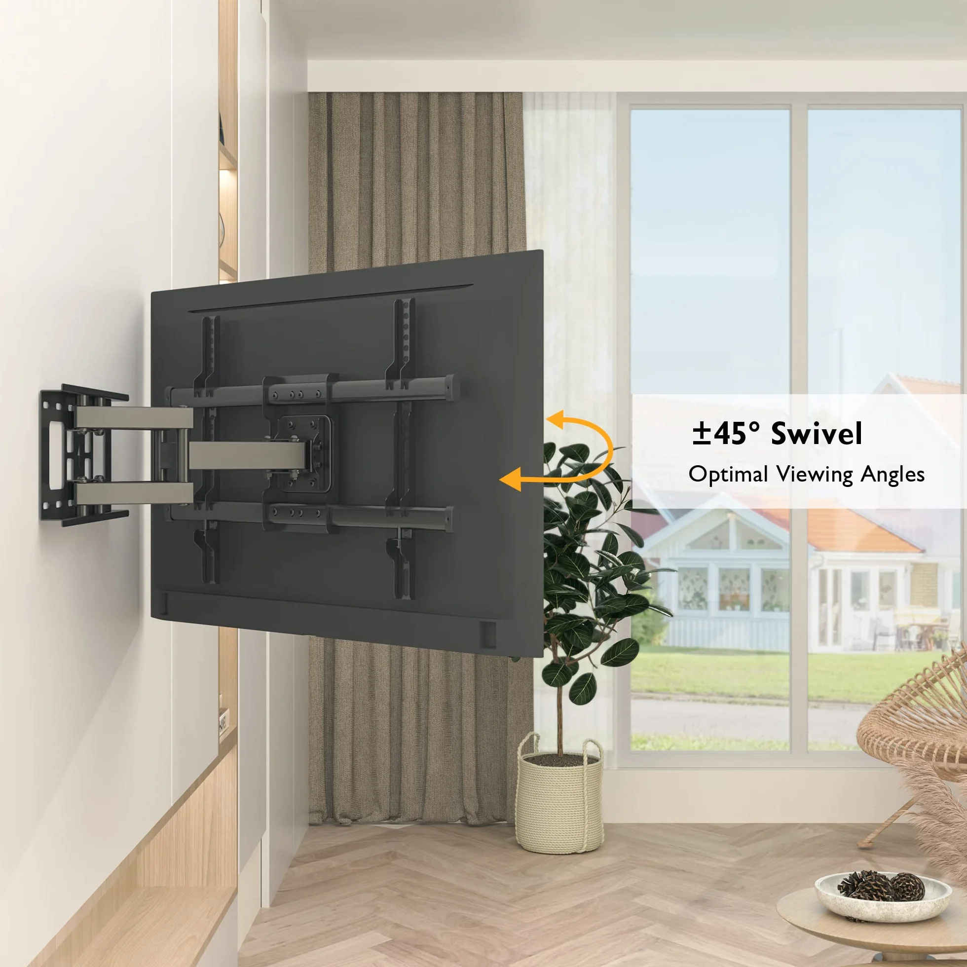 BONTEC Uchwyt Ścienny do Telewizorów 32-84" LED LCD Płaski i Zakrzywiony z Funkcją Obracania i Nachylania, Mocne Podwójne Ramiona do 60 kg, VESA 600x400 mm