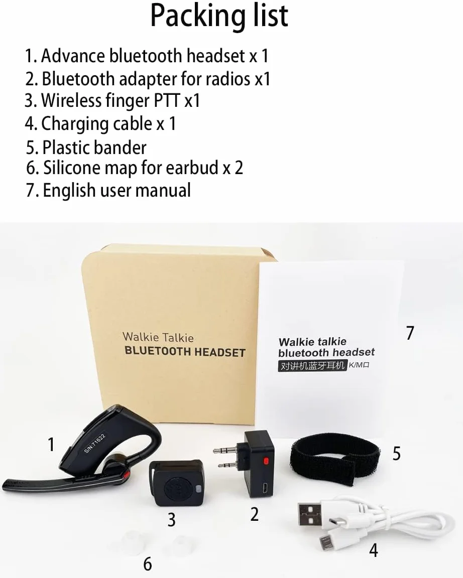 Radtel Zestaw słuchawkowy Bluetooth Walkie Talkie PTT Bezprzewodowy Mikrofon kompatybilny z BaoFeng UV-5R BF-88E Quansheng UV-K5 RT24 Kenwood RT-490 RT-470X