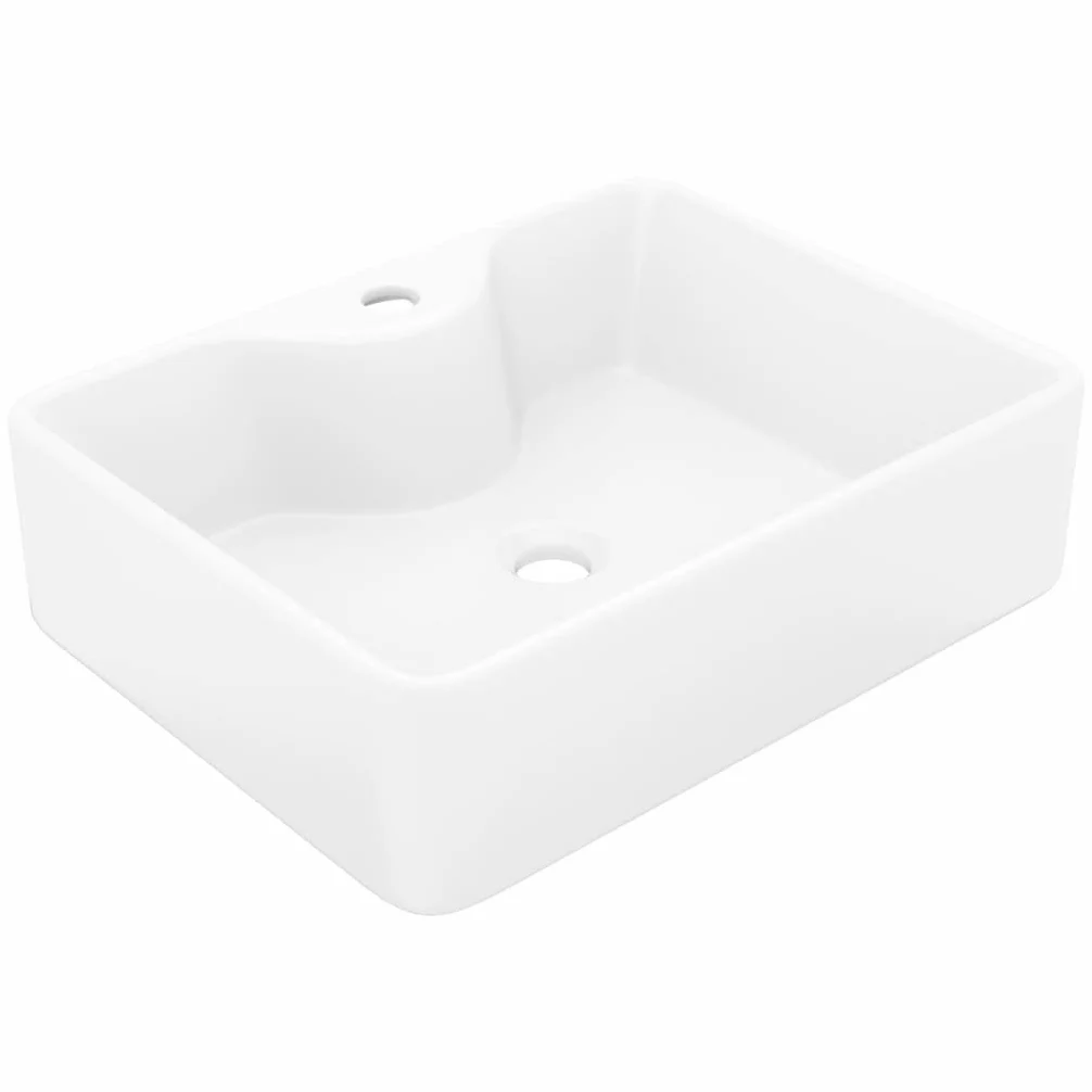 Ceramiczna umywalka z otworem na kran, biała, kwadratowa | Powierzchnia o wysokim połysku, łatwa do czyszczenia, otwór odpływowy 4,5 cm, nowoczesne wzornictwo