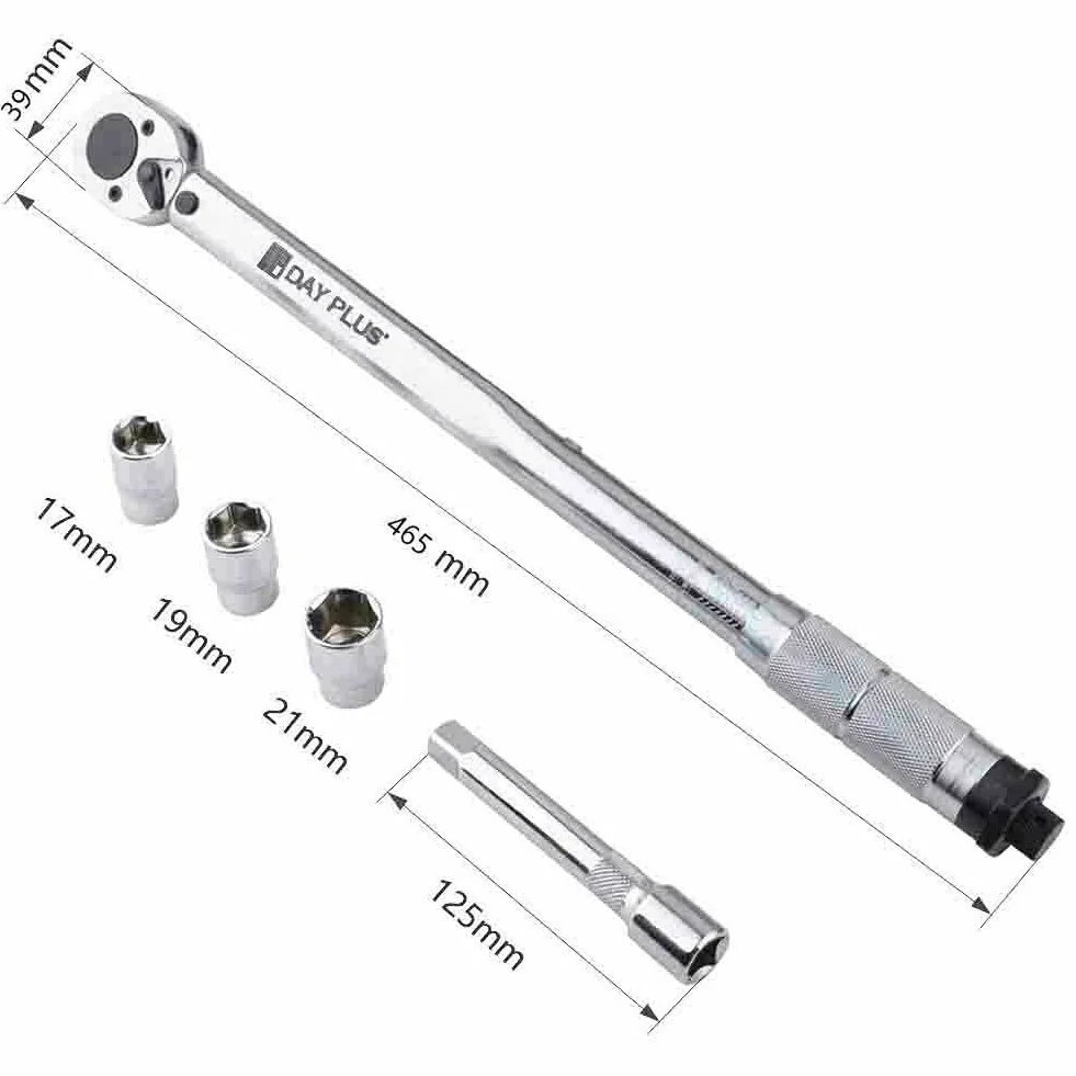 Klucz dynamometryczny 1/2" 0,5 cala z grzechotką, kwadratowym napędem 28-210 Nm Klucz do nakrętek kół z zestawem nasadek 17 mm 19 mm 21 mm, listwą ExBar i schowkiem, zestawem do konserwacji roweru s