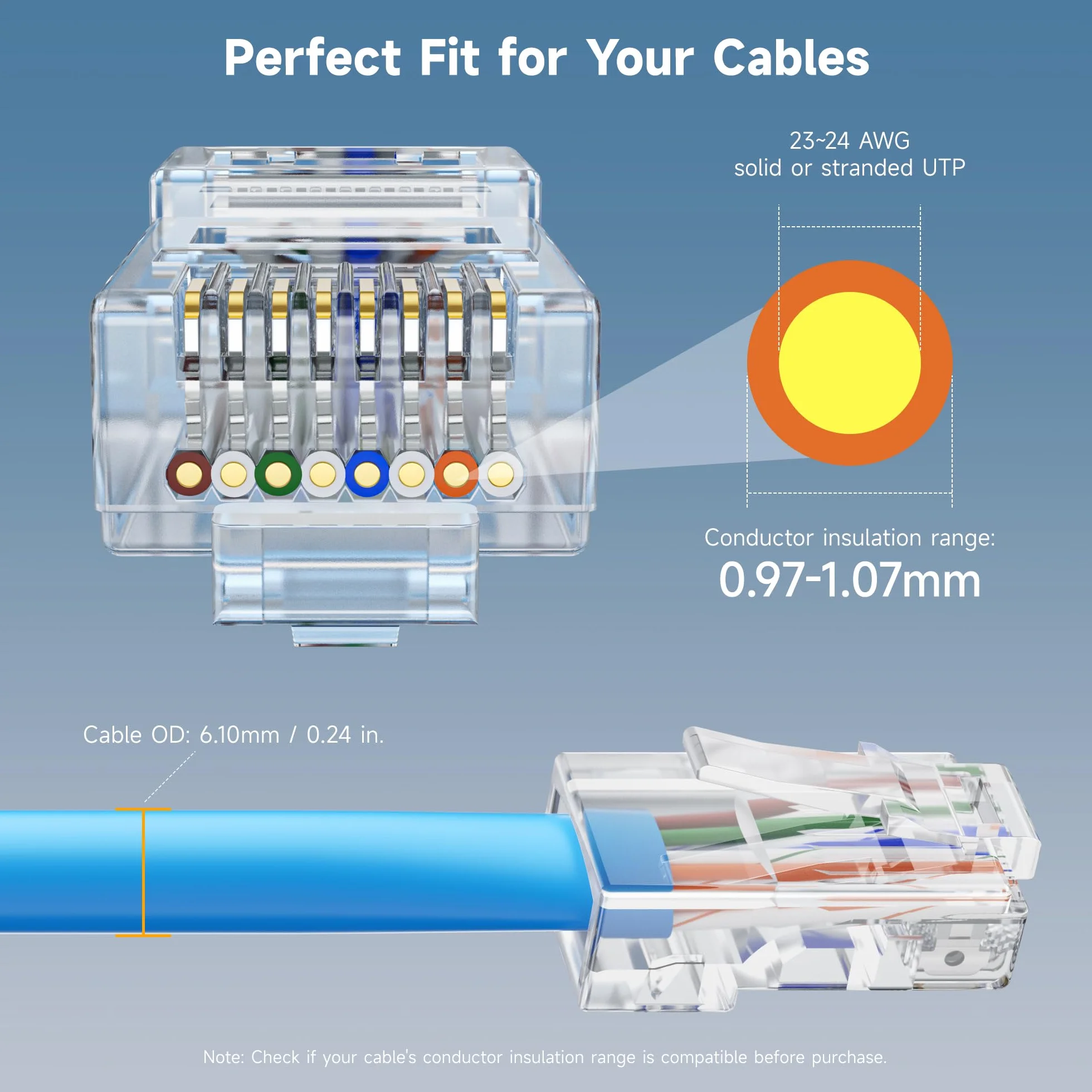 Cable Matters 100 Sztuk Złączy Przelotowych RJ45 Cat 6 (Złącze Cat6 / Ethernet) Do Stałego Lub Skręconego Kabla Ethernet UTP