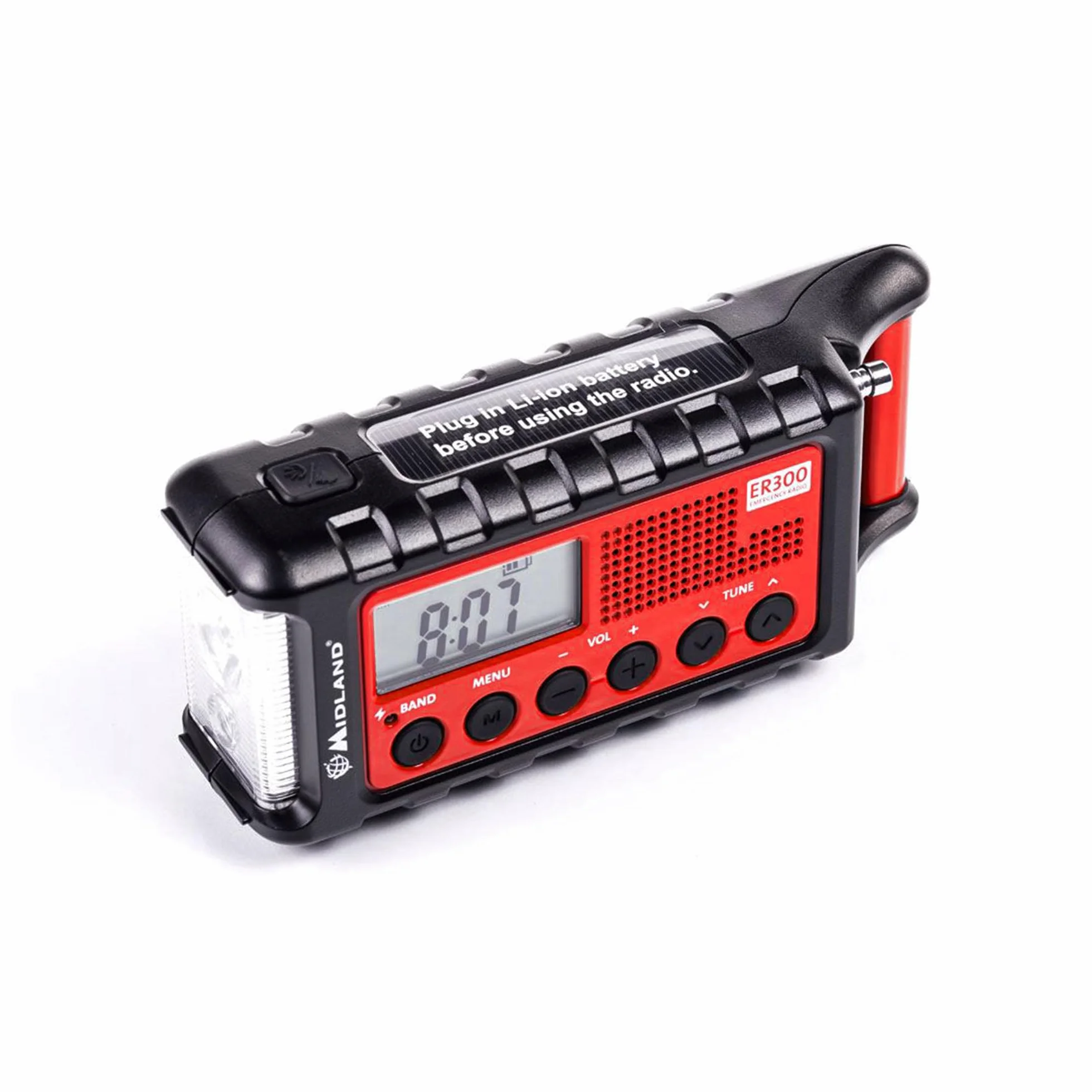 Midland C1173 ER300 Radio z Korbą, Czarny/Czerwony, 2000 mAh