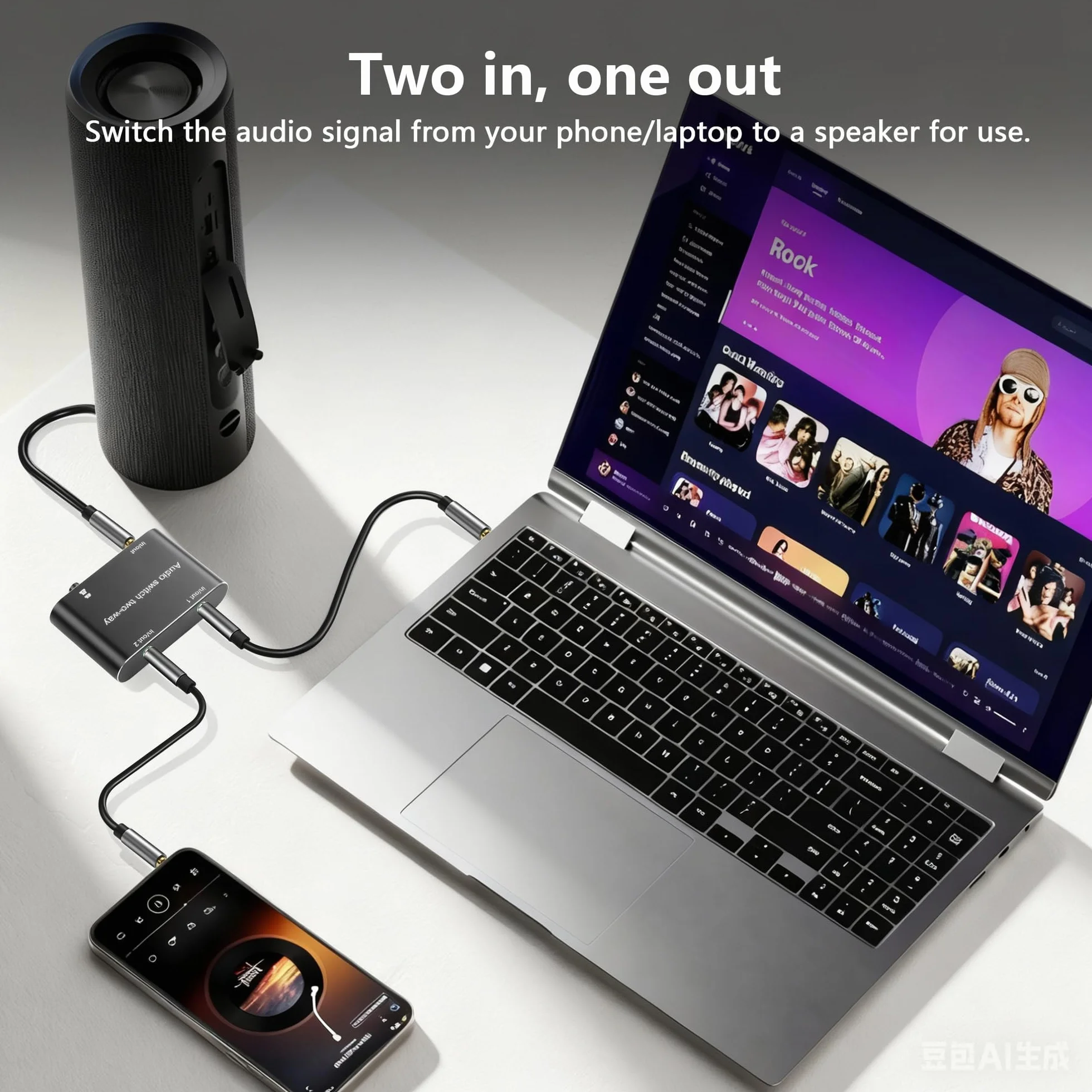GINTOOYUN Przełącznik audio 3,5 mm, 1 wejście 2 wyjścia lub 2 wejścia 1 wyjście, 3,5 mm, audio stereo, do komputerów stacjonarnych, laptopów, telefonów komórkowych, słuchawek itp