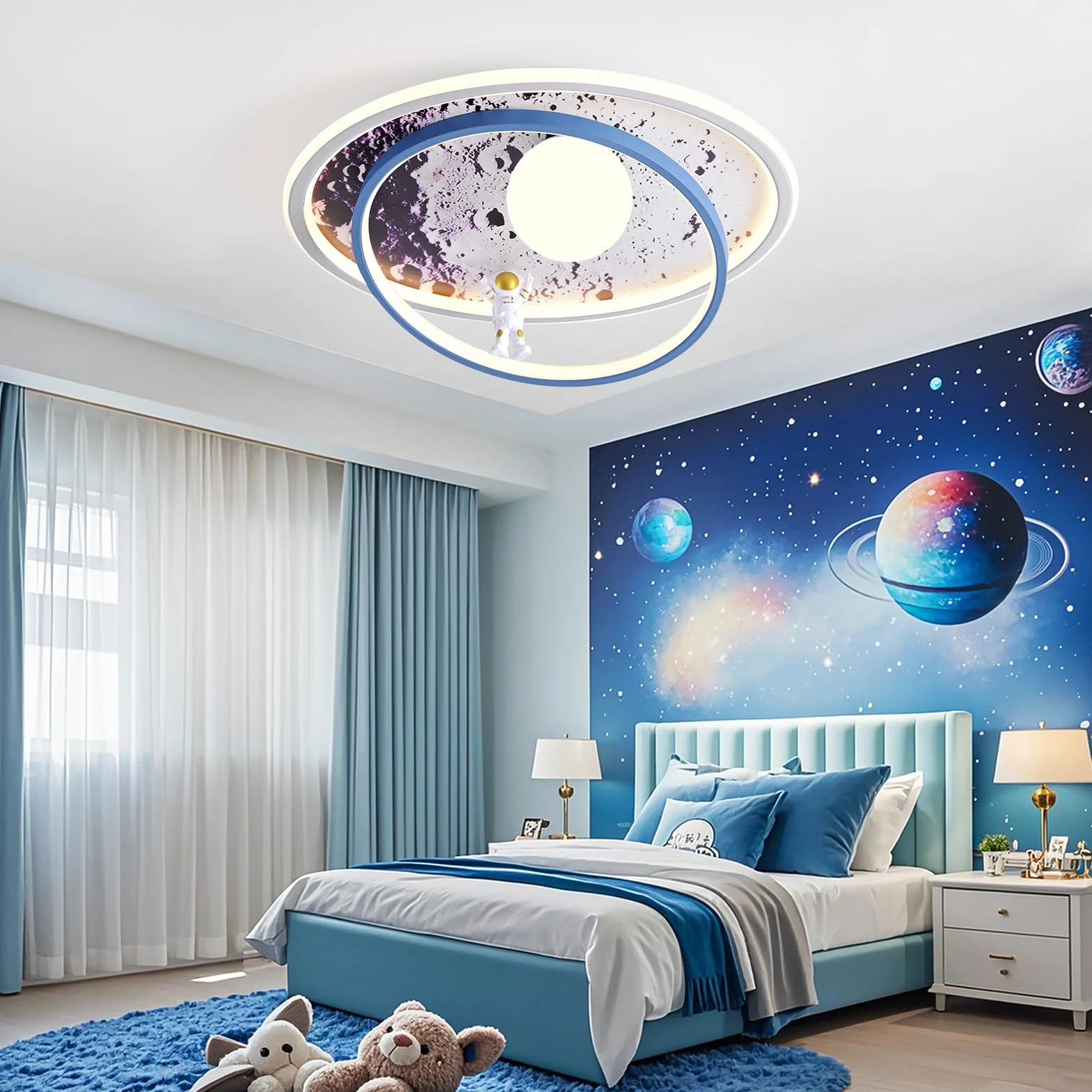 Lampa sufitowa do pokoju dziecięcego, ściemniana, lampa sufitowa LED, księżyc, astronauta, lampa sufitowa z pilotem zdalnego sterowania, dla dzieci, dziewczynek, chłopców, do salonu, sypialni, pokoju