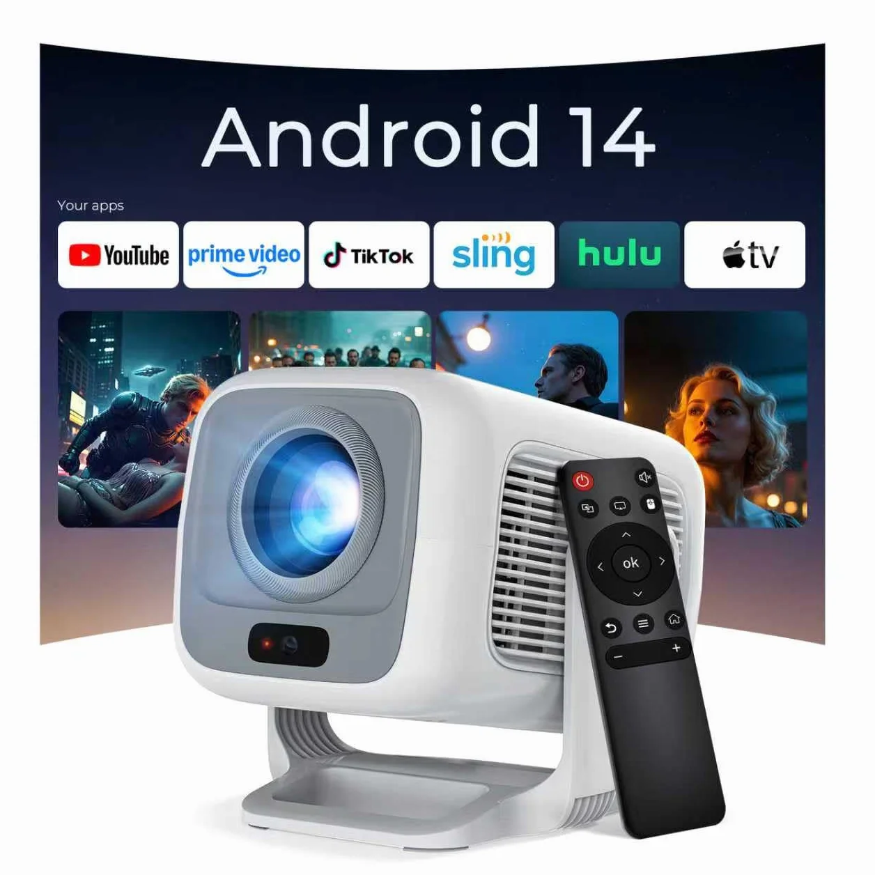 LYNCAST Projektor Natywny 1080P 4K Auto Keystone WiFi 6 Bluetooth 5.4 Przenośny
