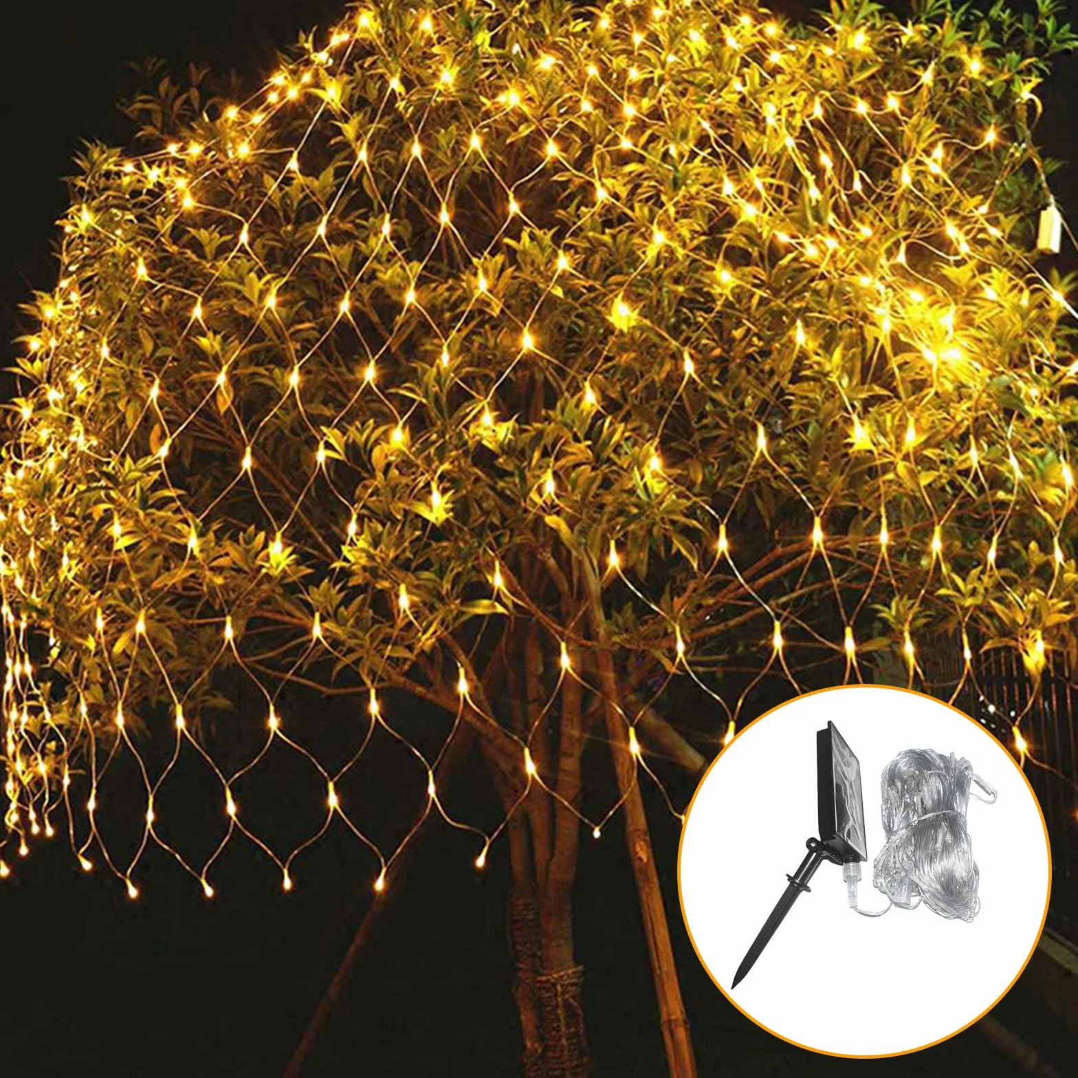 Solarna siatka świetlna na zewnątrz, 3 x 2 m, 192 diod LED, oświetlenie solarne na zewnątrz, pilot zdalnego sterowania, timer, 8 trybów, wodoszczelność IP44, łańcuch świetlny, siatka, ciepła biel, do