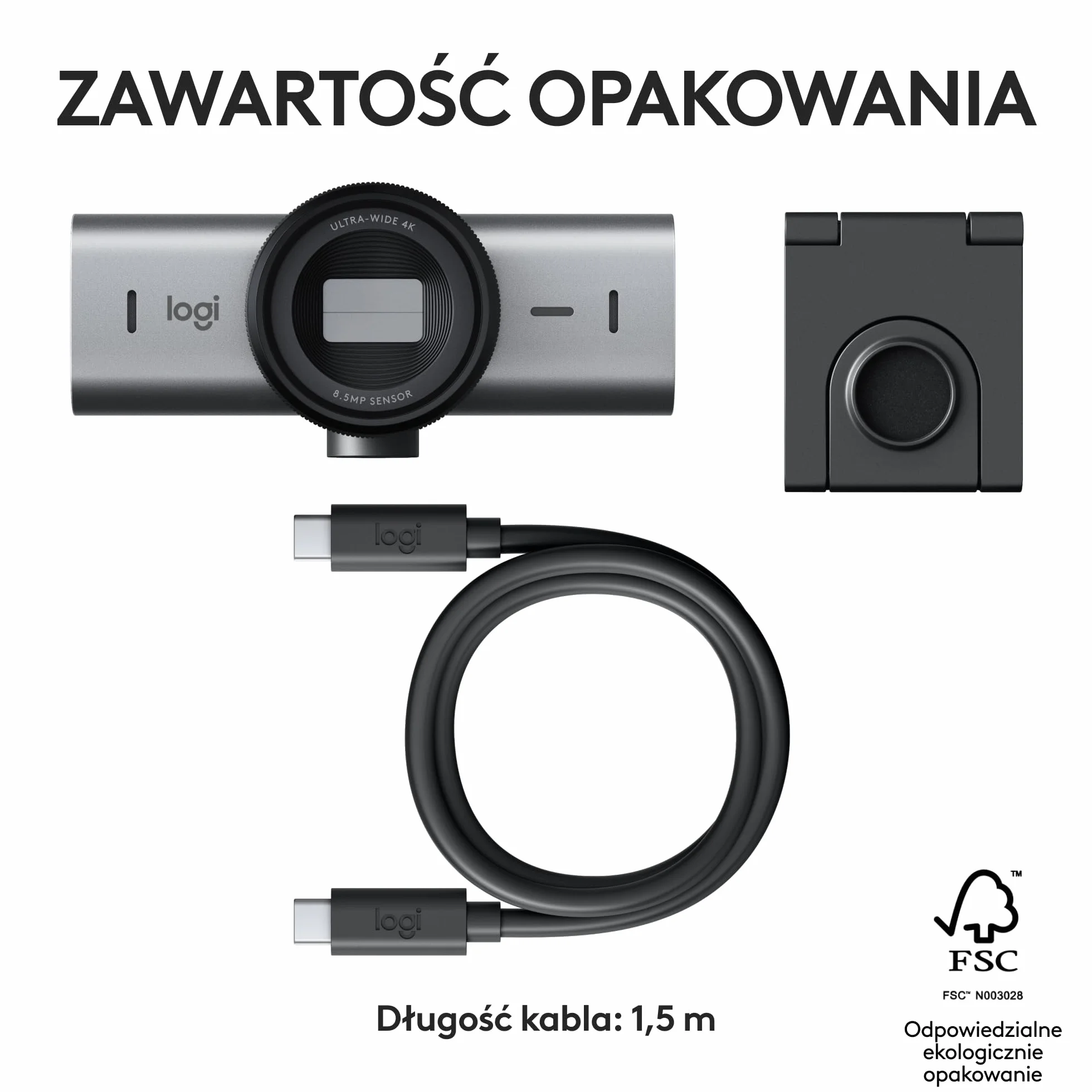 Logitech MX Brio Ultra HD 4K Kamera do streamingu, 1080p 60fps, mikrofony z redukcją szumów, USB-C, Grafit