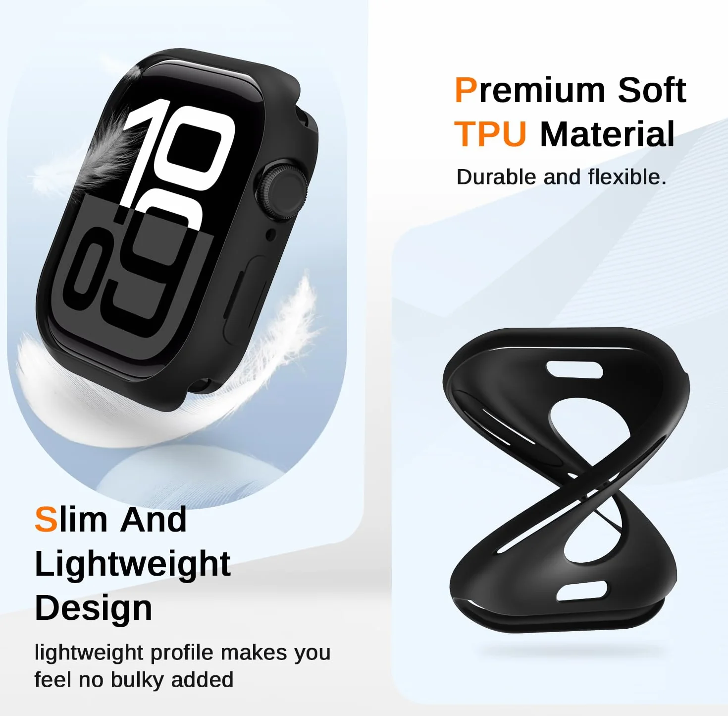 Ivoler 3-częściowy miękki futerał ochronny z TPU do zegarka Apple Watch Series 11/10 46 mm (bez folii ochronnej na ekran), ultracienki silikonowy futerał odporny na wstrząsy, czarny
