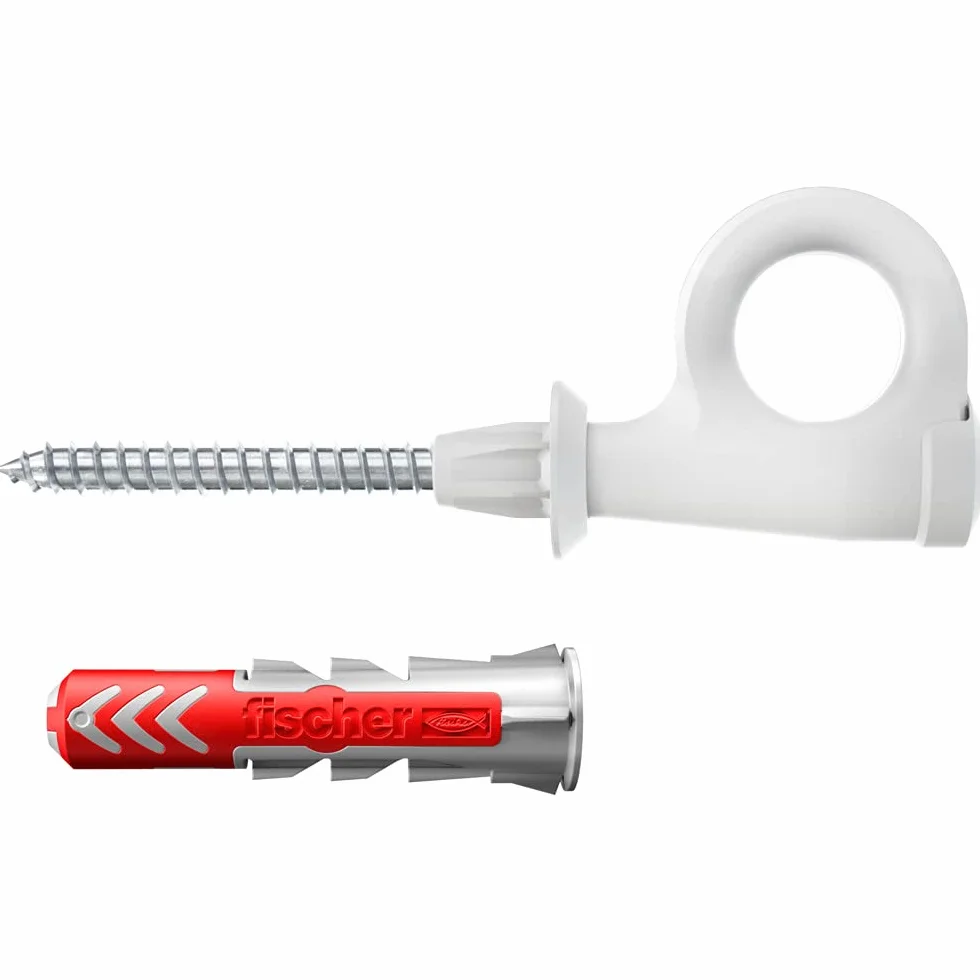 fischer EasyHook Loop K (6), zestaw 6 śrub z hakami z oczkami i kołkami DuoPower 6 x 30, śruby do płyt wiórowych z haczykami, elastyczne haki śrubowe do montażu w wielu materiałach budowlanych