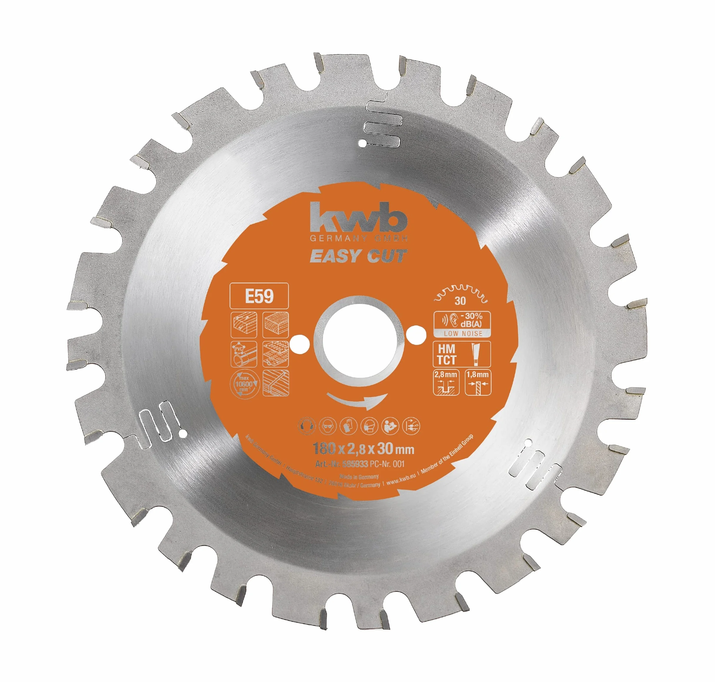 kwb Easy-Cut tarcza do piły tarczowej do ręcznych pił tarczowych 585933 (180 x 30 mm, 30 zębów, specjalny ząb wymienny, tarcza uniwersalna) i in. do Bosch 1550