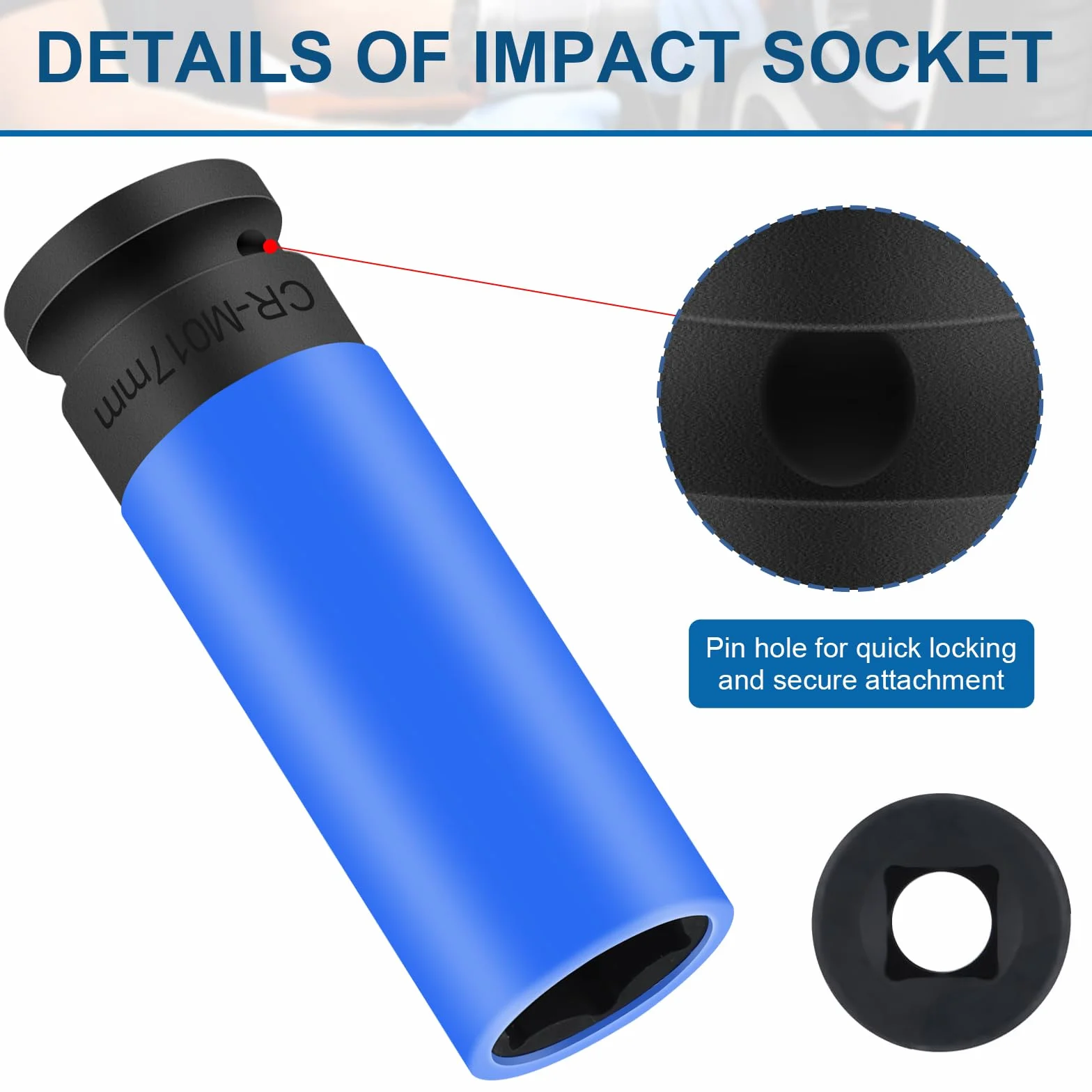 Napęd 17 mm klucz nasadowy do wkrętarki udarowej, nakrętki 19 mm, zestaw kluczy nasadowych Lug Nut Socket, nakrętka 1/2" 12,5 mm napęd, 6-kątna, SW 17 mm, długa, do samochodu / samochodu R63041716