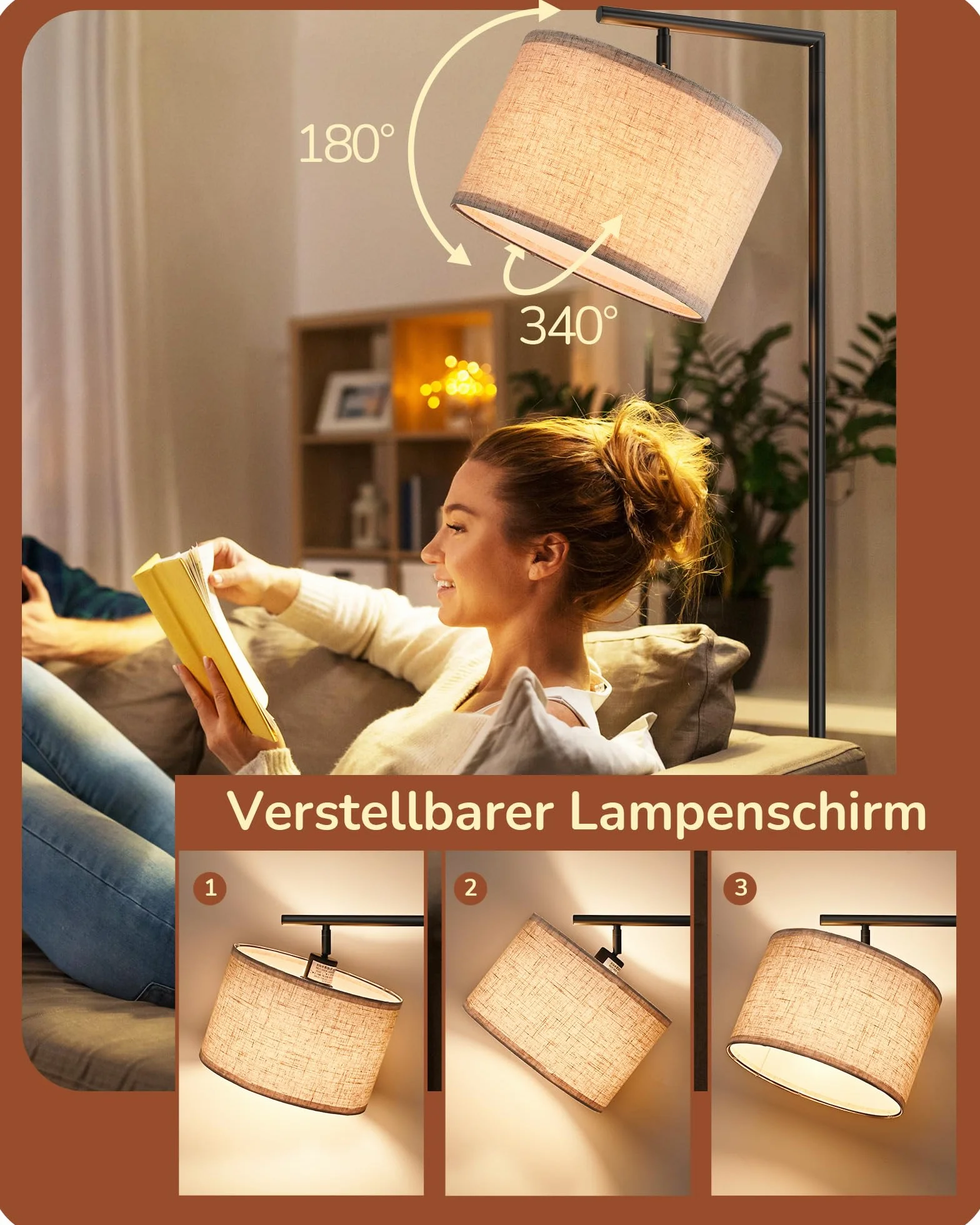 EDISHINE Lampa stojąca do salonu, lampa łukowa z beżowym lnianym kloszem, gniazdo E27, 160 cm, czarna lampa podłogowa z regulowanym kloszem, do sypialni, pokoju dziecięcego