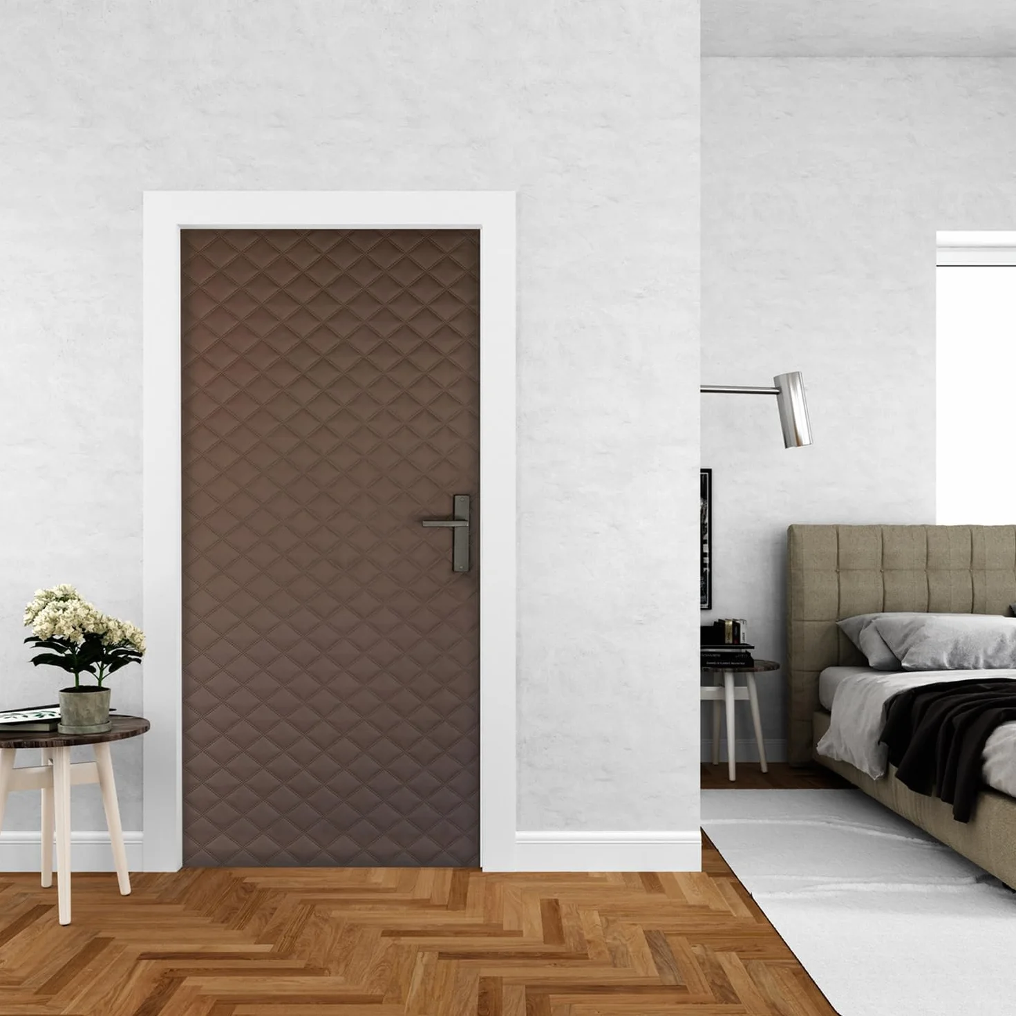 Okładzina 115 x 215 cm, Tapicerka Drzwi, Ochrona Przed Hałasem, Kompletny Zestaw XXL, Izolacja Cieplna, Naprawa Wewnętrzna, Sztuczna Skóra, Pikowanie 7 x 7 cm (Wenge)