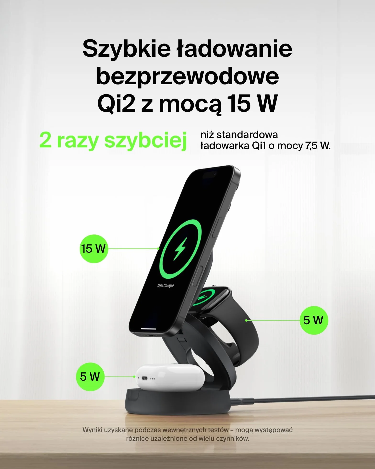 Belkin ładowarka bezprzewodowa 3 w 1 MagSafe 15W Qi2 do iPhone 16 Apple Watch AirPods czarna