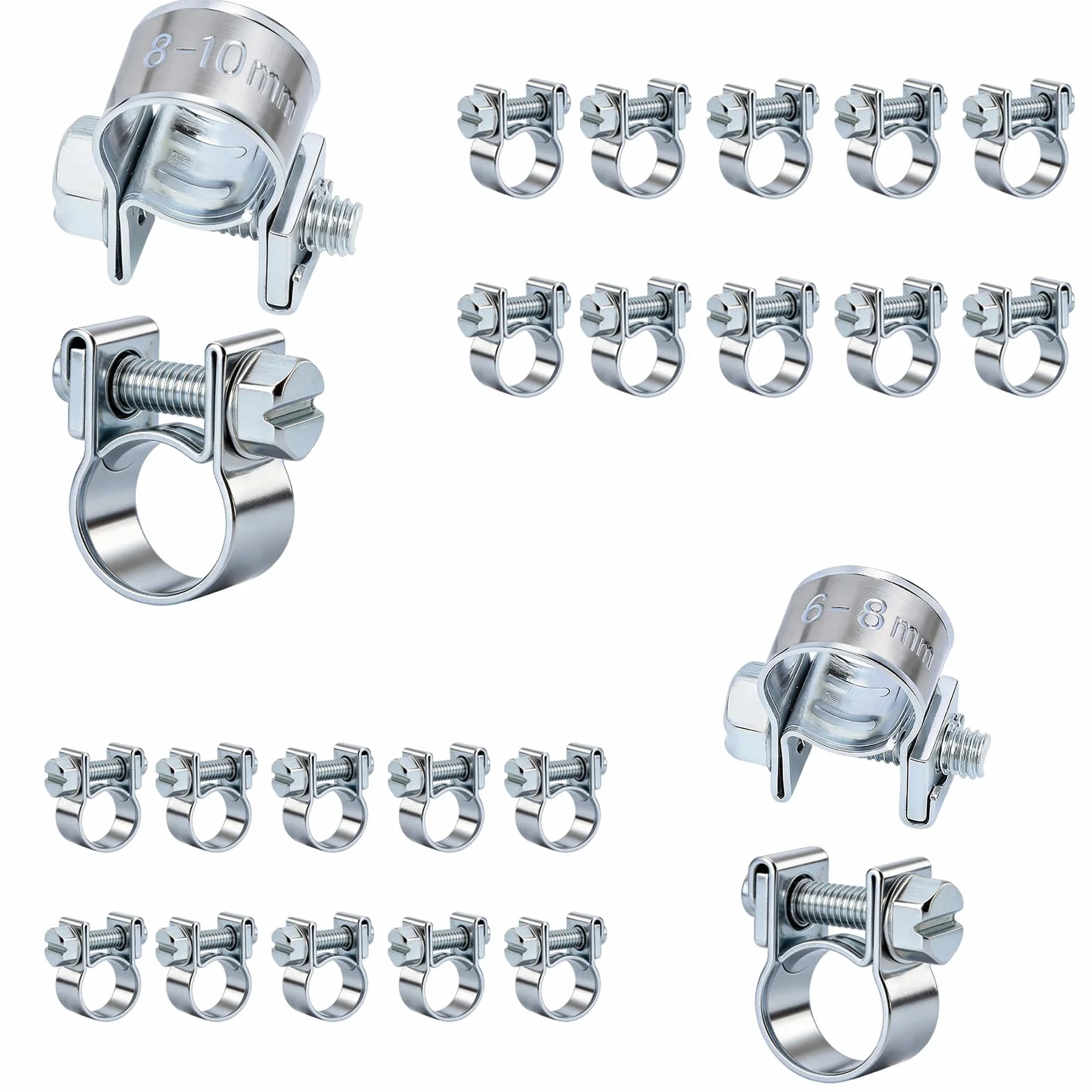 20 sztuk mini obejmy do węża, 6-8 mm, 8-10 mm, małe zaciski do węża, regulowane, wtrysk paliwa, obejmy do trzpienia rurowego, obejmy szczęk zaciskowych do rur paliwowych, rury wydechowej, rury