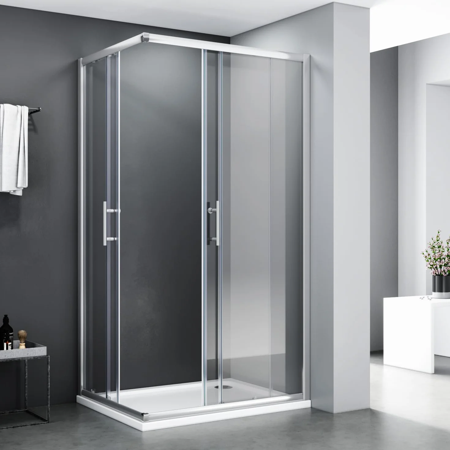 SONNI Nowe otwarcie 900 x 700 mm kabina prysznicowa wejście narożne podwójne drzwi przesuwne z prawdziwego szkła ścianka prysznicowa