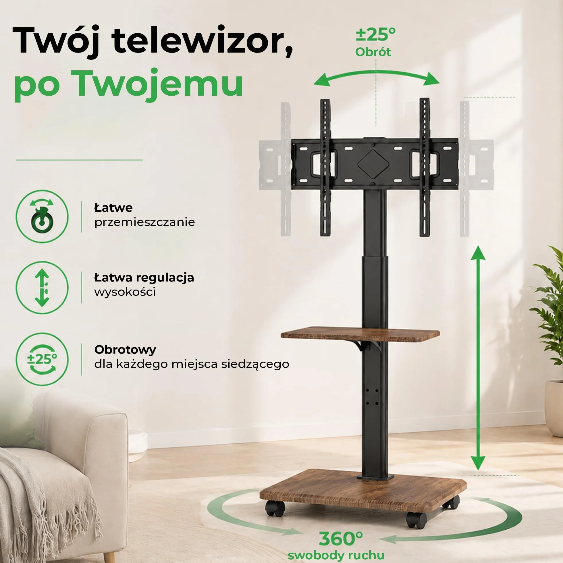 Delphos Mobilny stojak pod telewizor 32-70" do 45 kg VESA 600 x 400