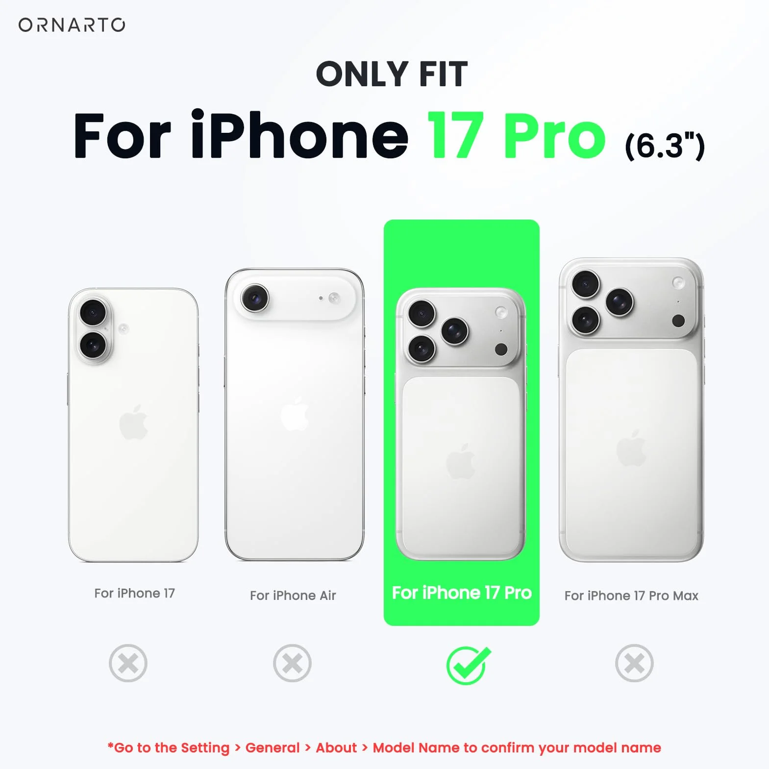 ORNARTO Etui iPhone 17 Pro 6,3 cala silikonowe czarne