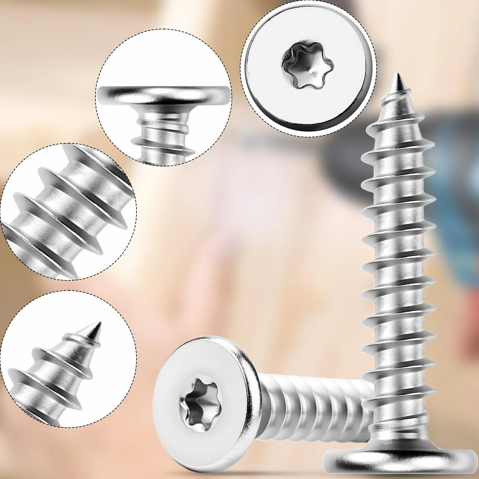 Mbsomnus Wkręty do drewna M5 x 20 mm, stal nierdzewna, 35 sztuk, wkręty samogwintujące Torx, 304, śruby ze stali nierdzewnej, wkręty do drewna, do szafek, podłóg drewnianych, regałów magazynowych