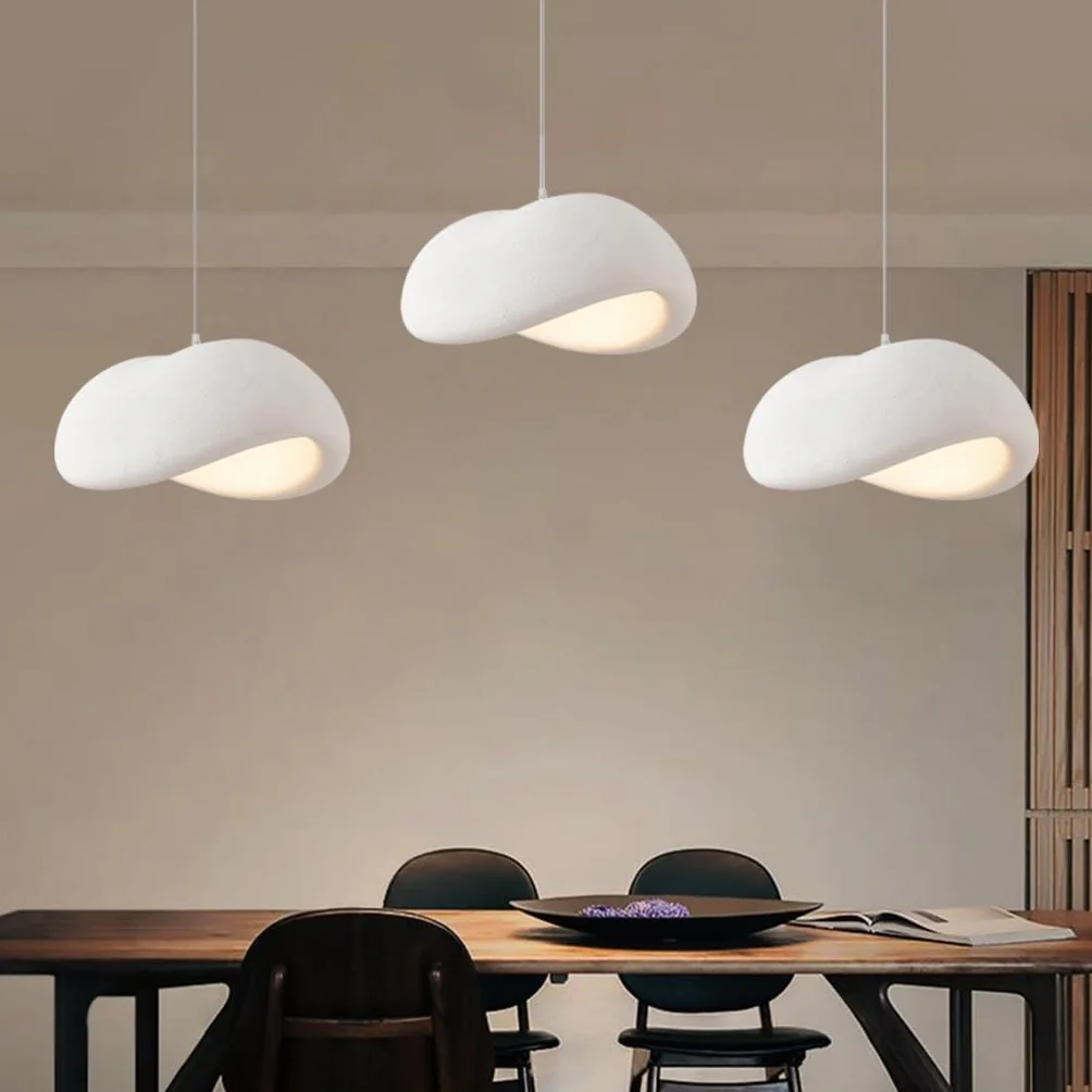 Kreatywna Lampa Wisiąca Wabi Sabi Lampa Pendularna E27 Nowoczesny Styl Japoński 3-Świetlna Biała Regulowalna Wysokościowo Żyrandol Do Stołu Jadalniskowego Salonu Jadalni Oświetlenie(Long)